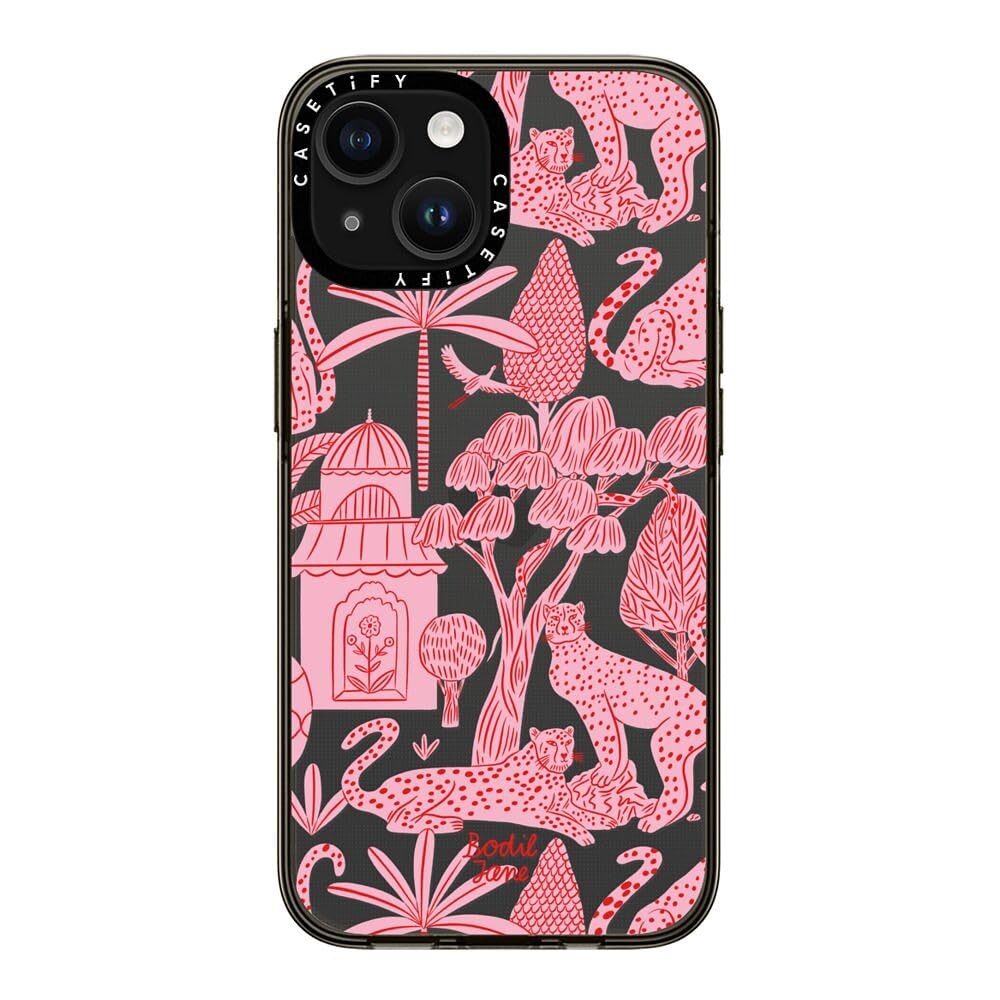 Casetify Compact Case For Iphone 15 [2X Military Grade Drop Tested / 4Ft Drop Protection]   Cheetah Paradise Pink   Clear Black