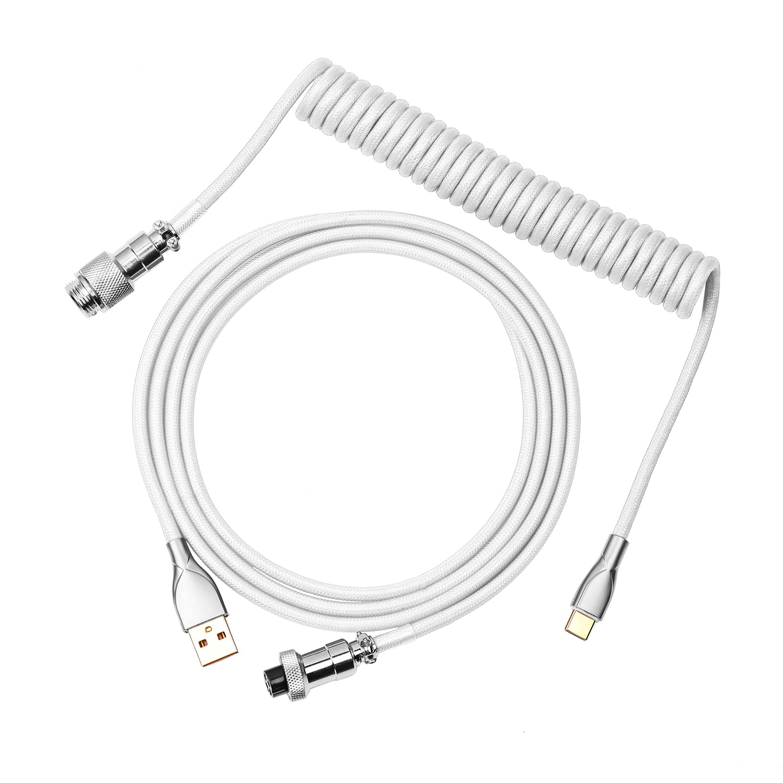 EPOMAKER Mix 1.8m Coiled Keyboard Cable, USB C to USB A TPU Cable for Mechanical Gaming Keyboard, with Detachable Metal Aviator 