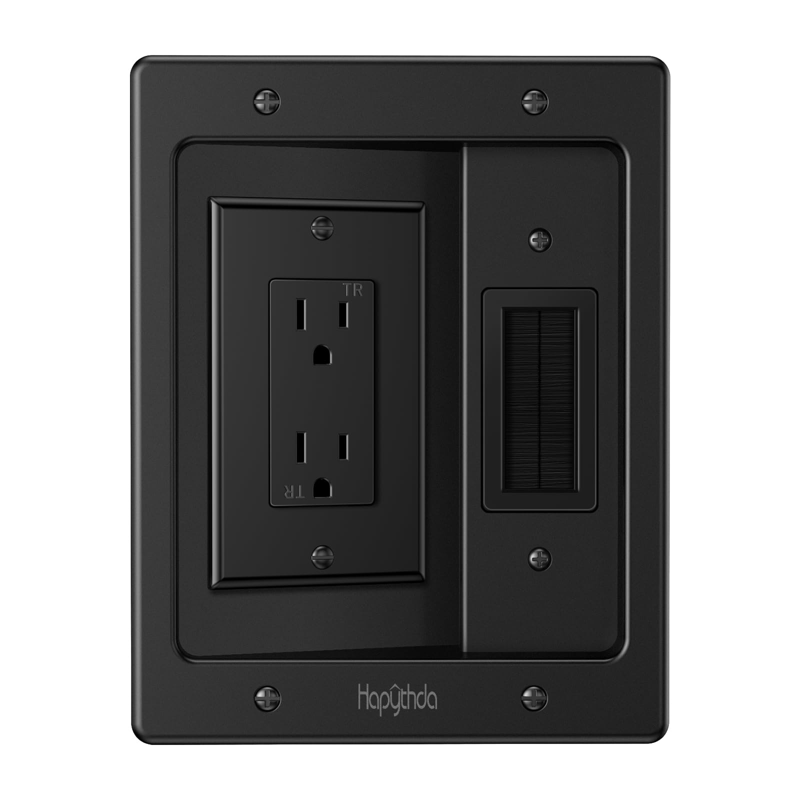 Hapythda In Wall Cable Management Kit For Tv, Recessed Outlet For Tv Power, Brush Wall Plate Cable Pass Through Low Voltage Cabl