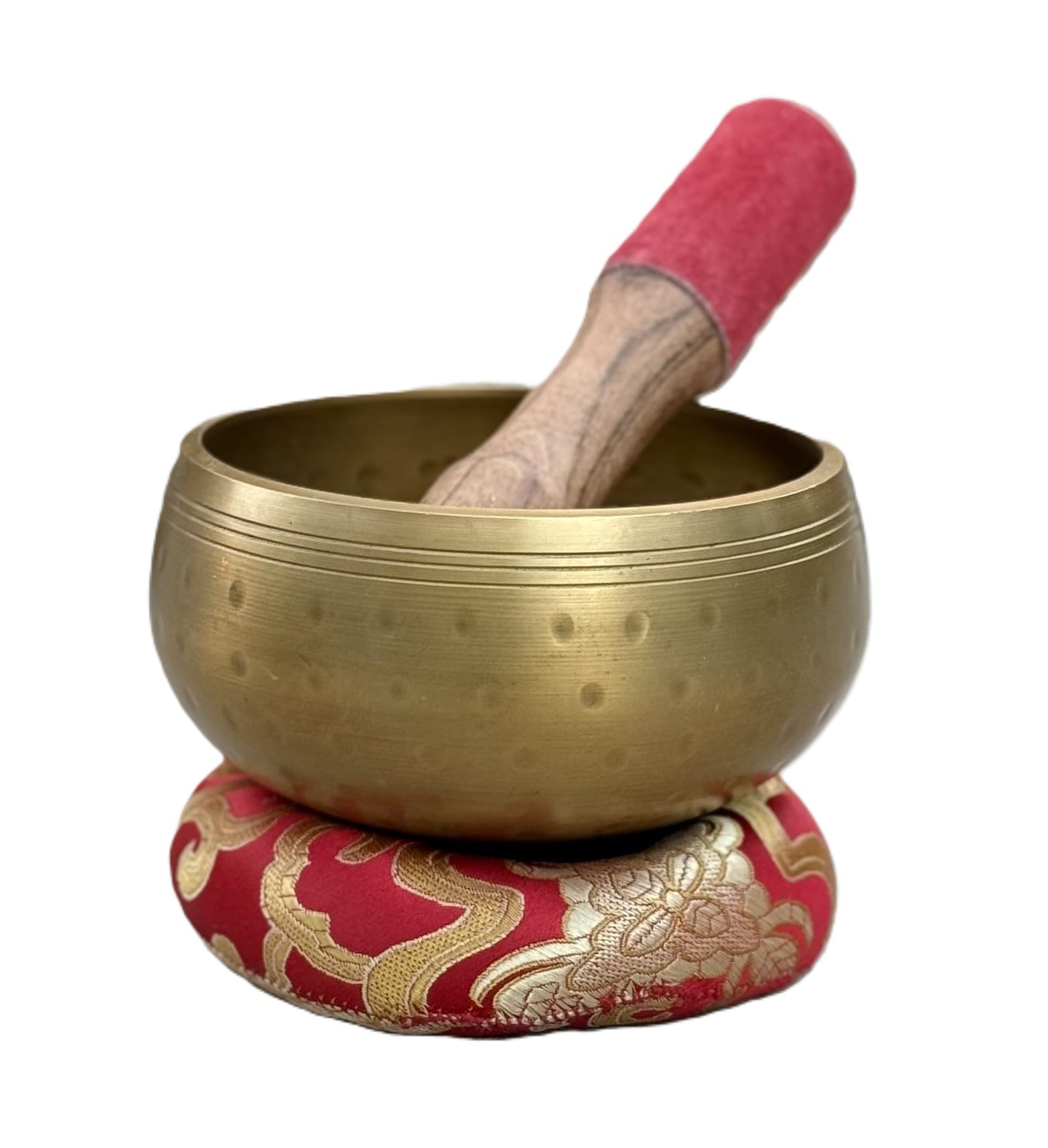 DharmaObjects Tibetan Ring Gong Meditation Singing Bowl Mallet Cushion Set (MD)