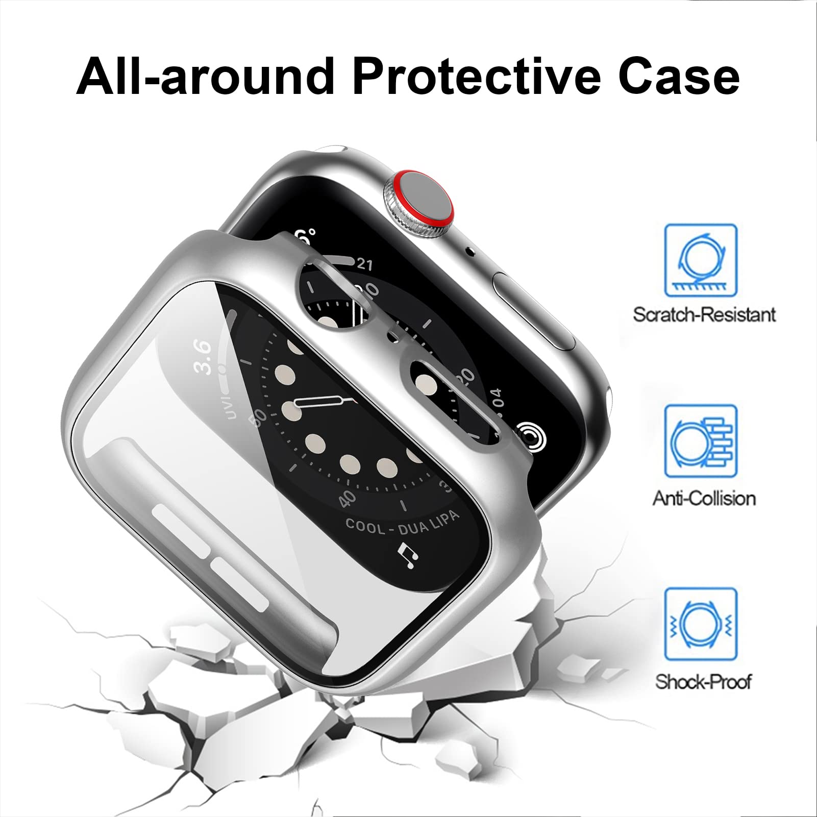 Haojavo 12 Pack Case With Tempered Glass Screen Protector Compatible For Apple Watch 44Mm Se 3 (2025)/Se 2/Se/Series 6/5/4, Hard