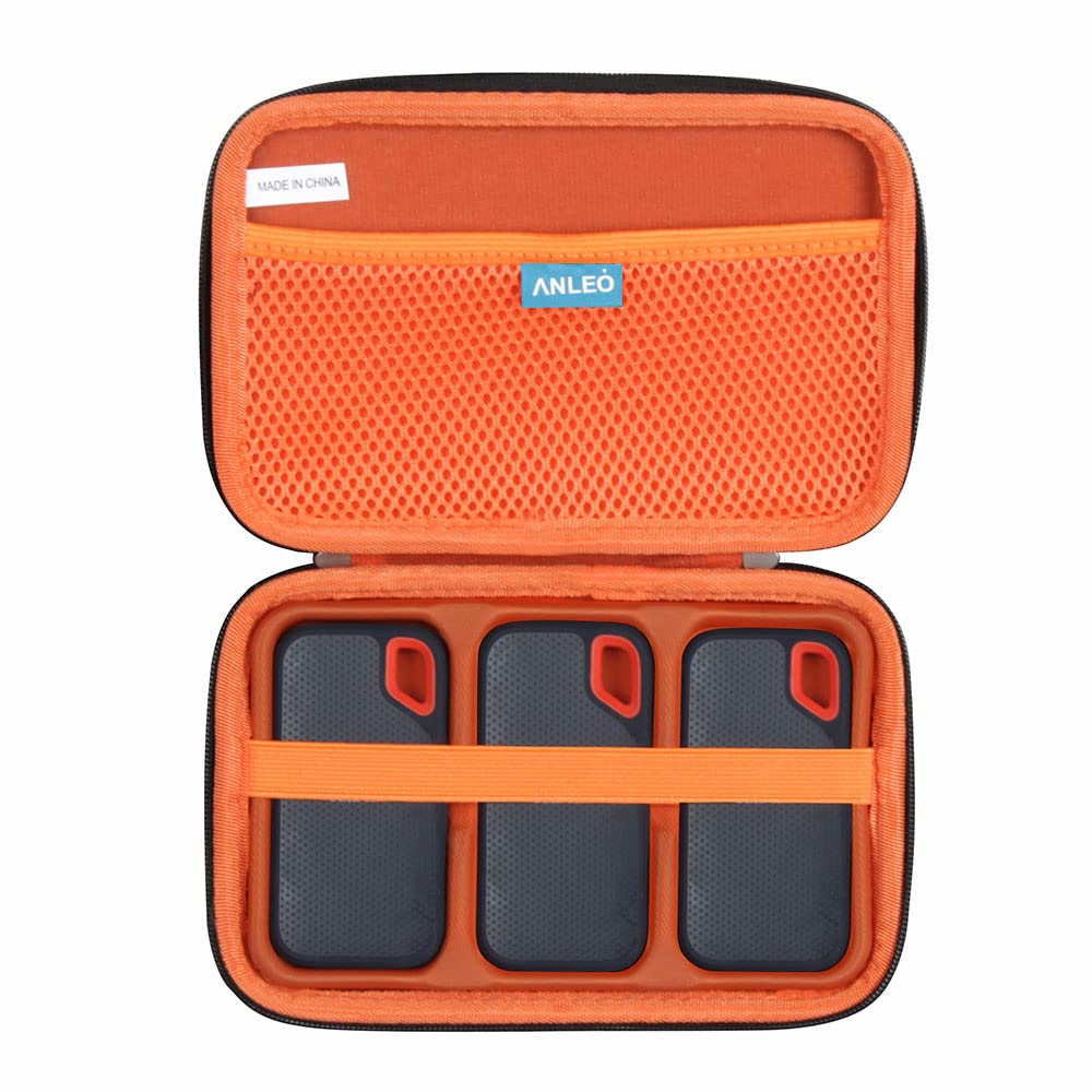 Anleo Hard Travel Case For Sandisk 500Gb / 250Gb / 1Tb / 2Tb Extreme Portable Ssd (Black+Orange, Case For 3 Hard Drives)