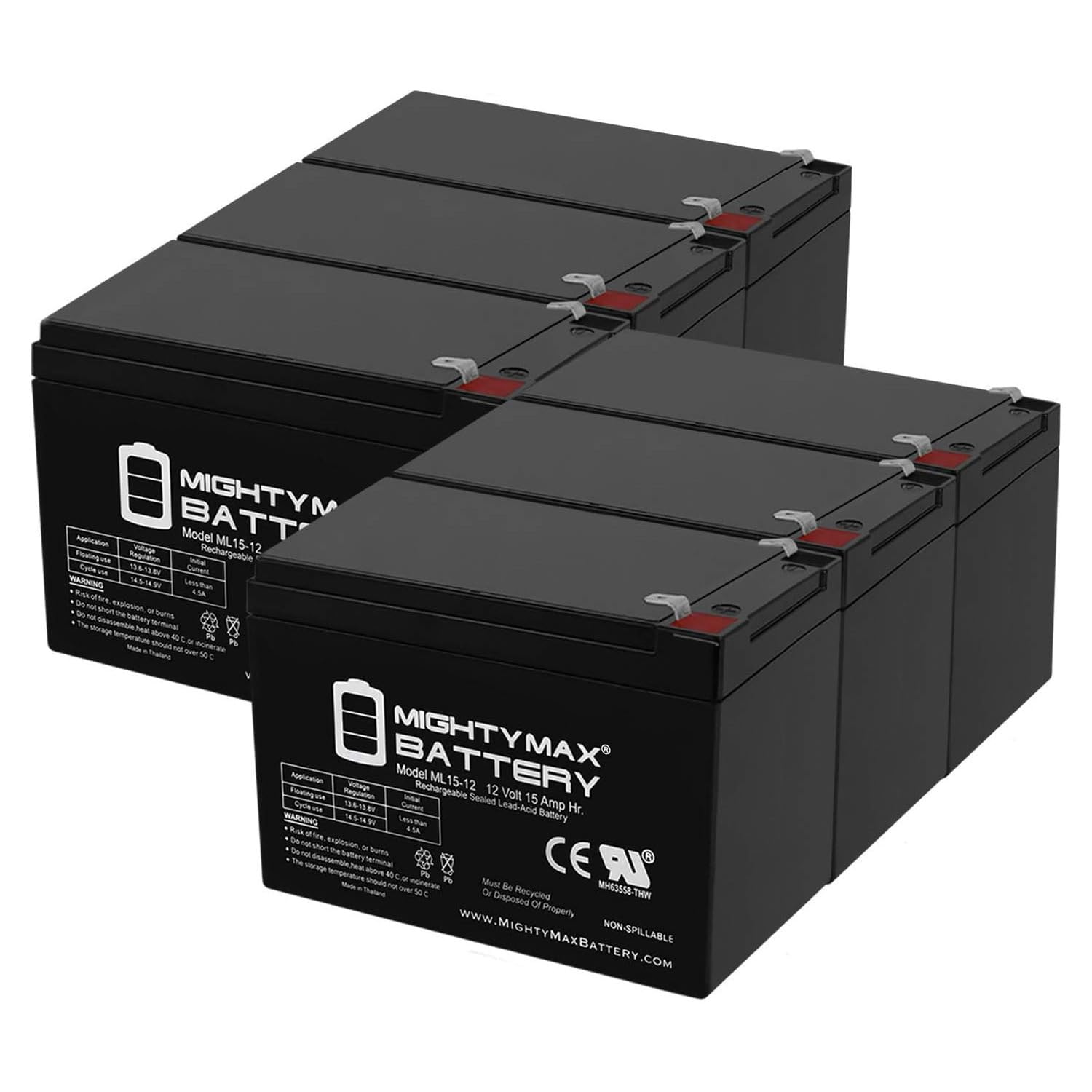 Mighty Max Battery ML15-12 - 12V 15AH SLA Battery - PACK OF 6