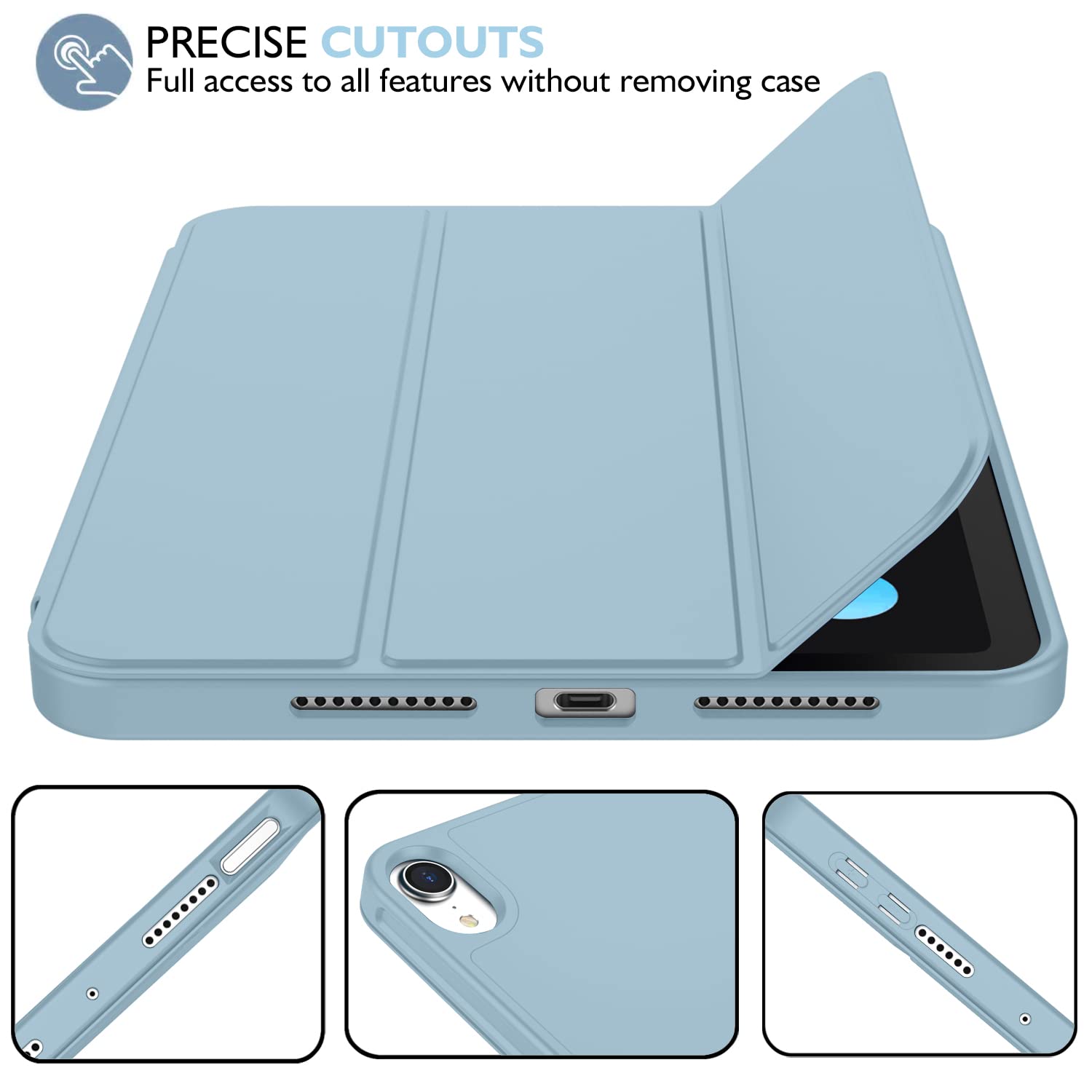 Imieet Ipad Mini 7 Case 2024 (A17 Pro), Ipad Mini 6 Case (8.3 Inch,2021 Model), Ipad Mini 7Th/6Th Generation Case With Pencil Holder, Trifold Stand Smart Case With Soft Tpu Back,Light Blue