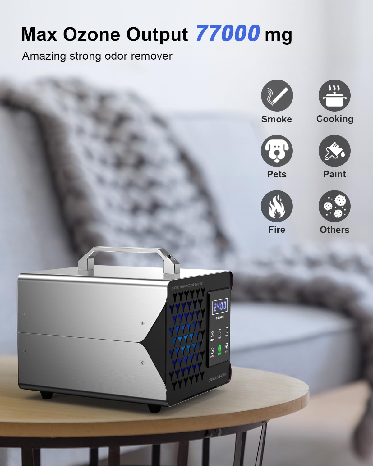 Onamor Digital Ozone Generator Odor Eliminator 77,000Mg, High Capacity Ozone Machine Odor Removal Up To 8,000 Sq.Ft, Ozone Odor