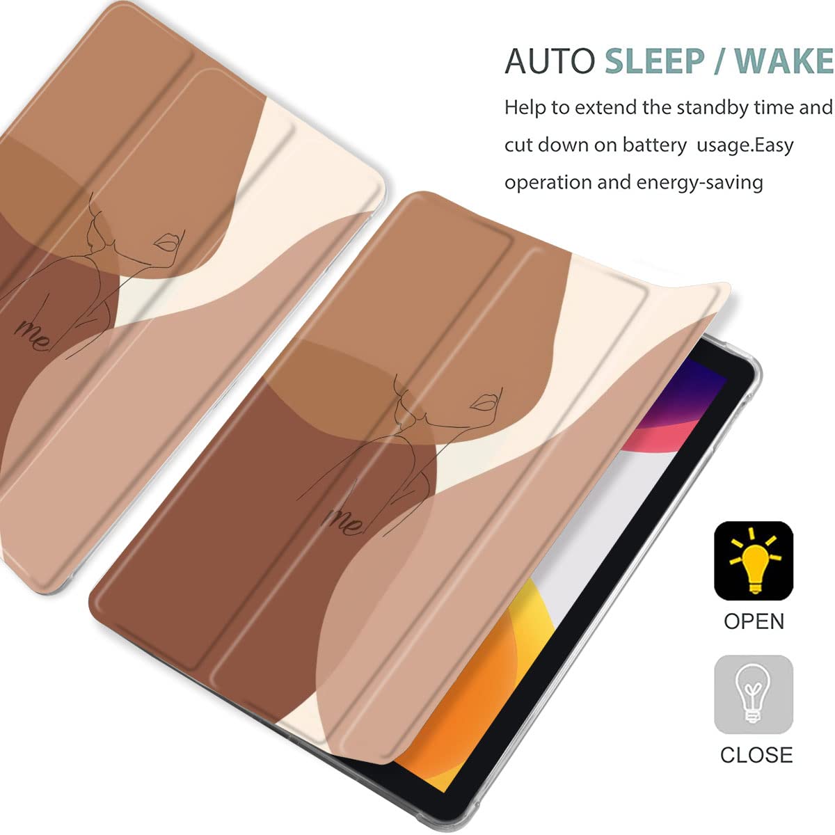 Maycari Minimalist Line Brown Case For Ipad 9.7 Inch 2017/2018 With Pencil Holder, Abstract Line Art Ipad 5Th/6Th Generation Sof