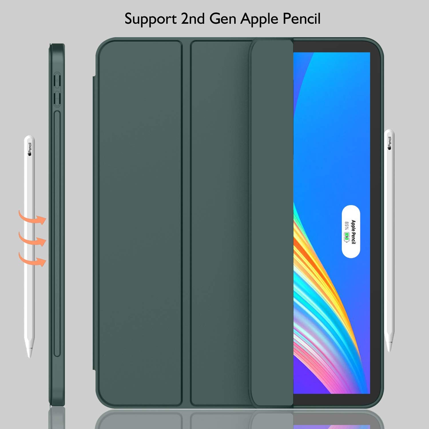 Imieet New Ipad Pro 12.9 Case 2022(6Th Gen)/2021(5Th Gen) With Pencil Holder [Support Ipad 2Nd Pencil Charging/Pair],Trifold Stand Smart Case With Soft Tpu Back,Auto Wake/Sleep(New Midnight Green)