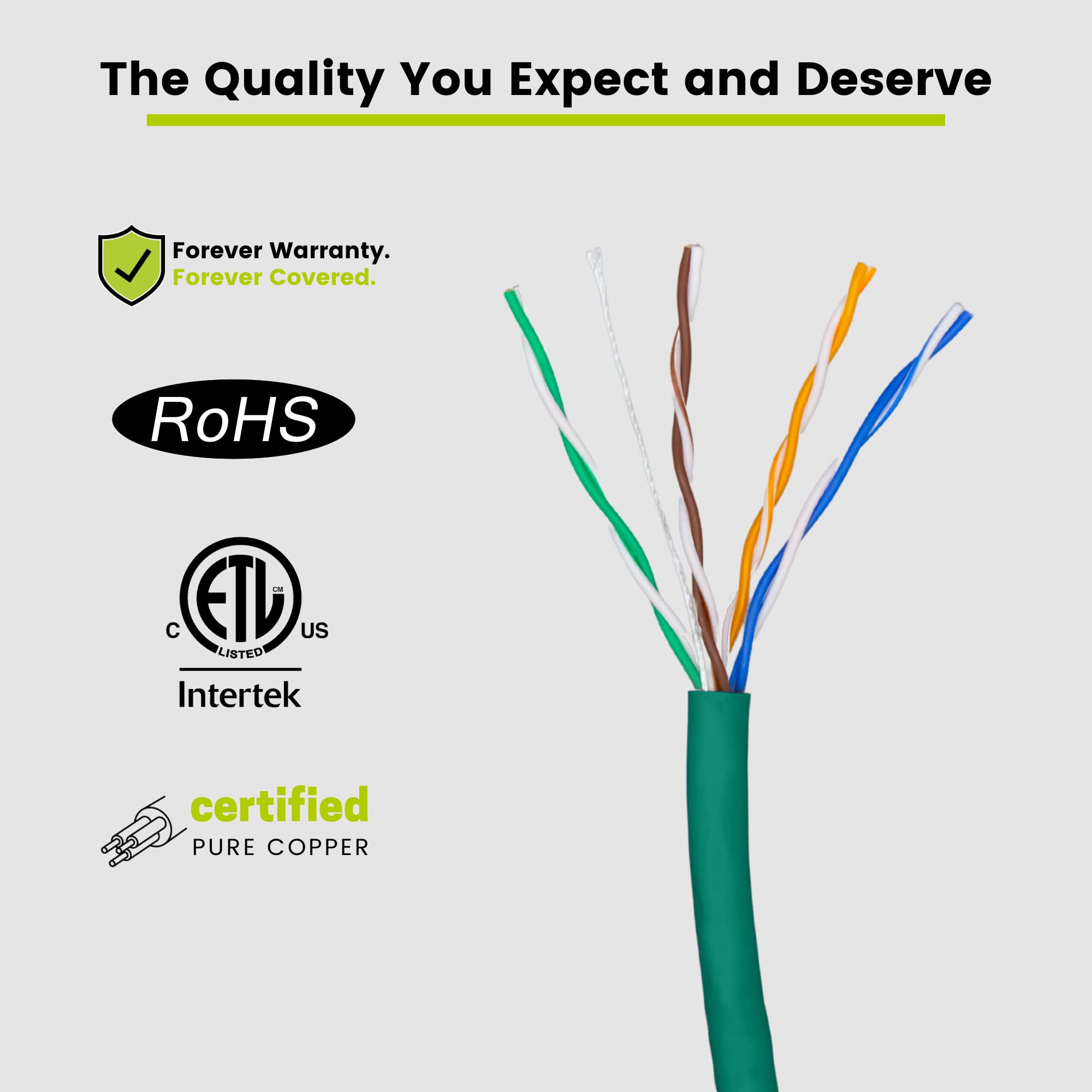 Truecable Cat5E Riser (Cmr), 1000Ft, Green, 24Awg 4 Pair Solid Bare Copper, 350Mhz, Poe++ (4Ppoe), Etl Listed, Unshielded Twisted Pair (Utp), Bulk Ethernet Cable