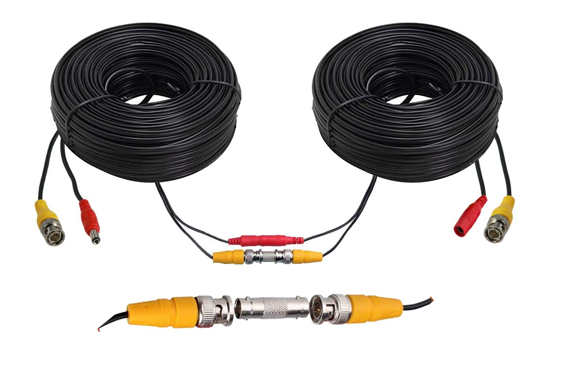 Installercctv Bnc Video Power Cable, 60Ft All In One Video Hd Tvi Hd Cvi Ahd Analog 1080P Black Premade Power Cable W/Connectors