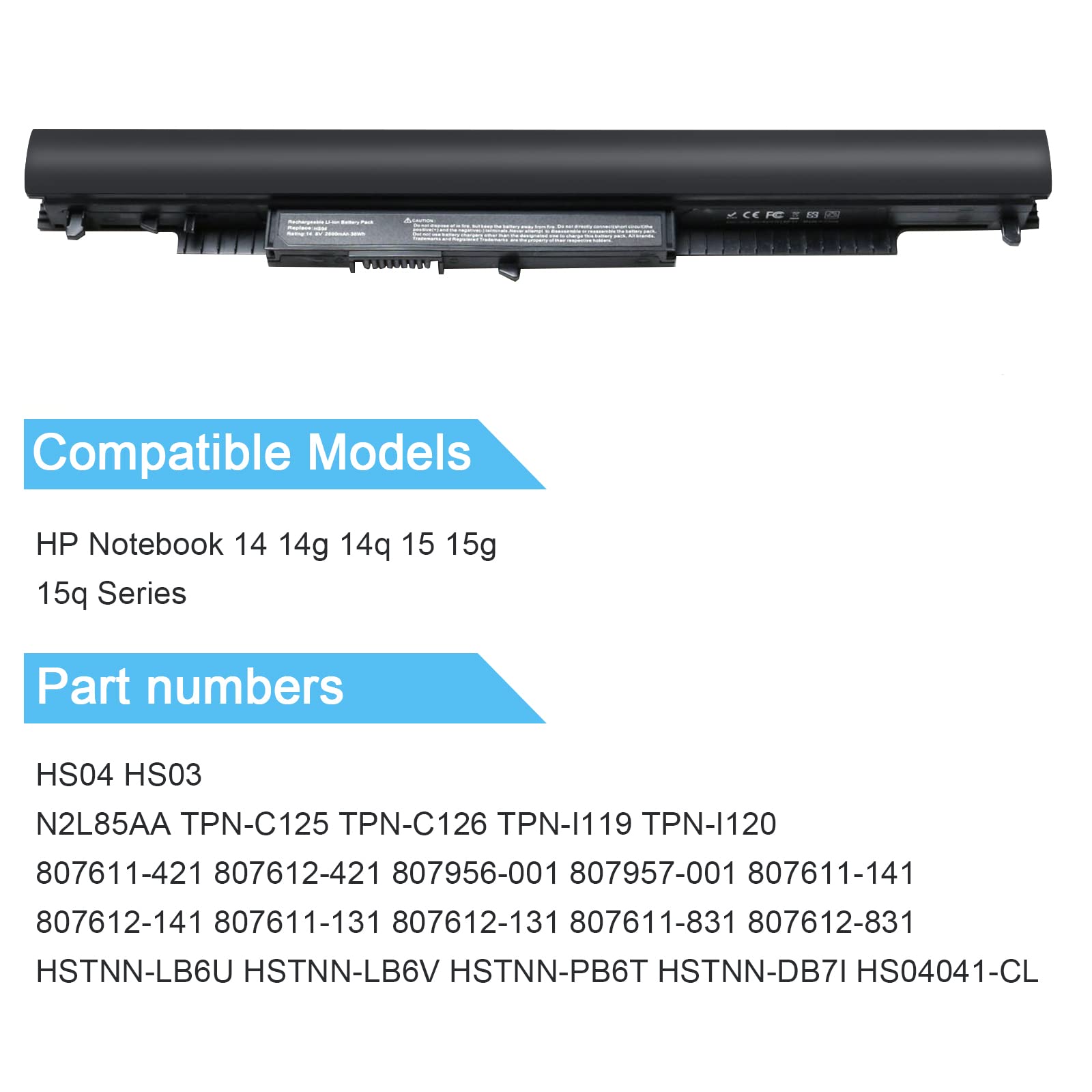 New Replacement 807956 001 Hs03 Hs04 Laptop Battery For Hp 14 15 Notebook Pc Series 15 Ay009Dx 15 Ba009Dx 15 Af131Dx Fits Spare