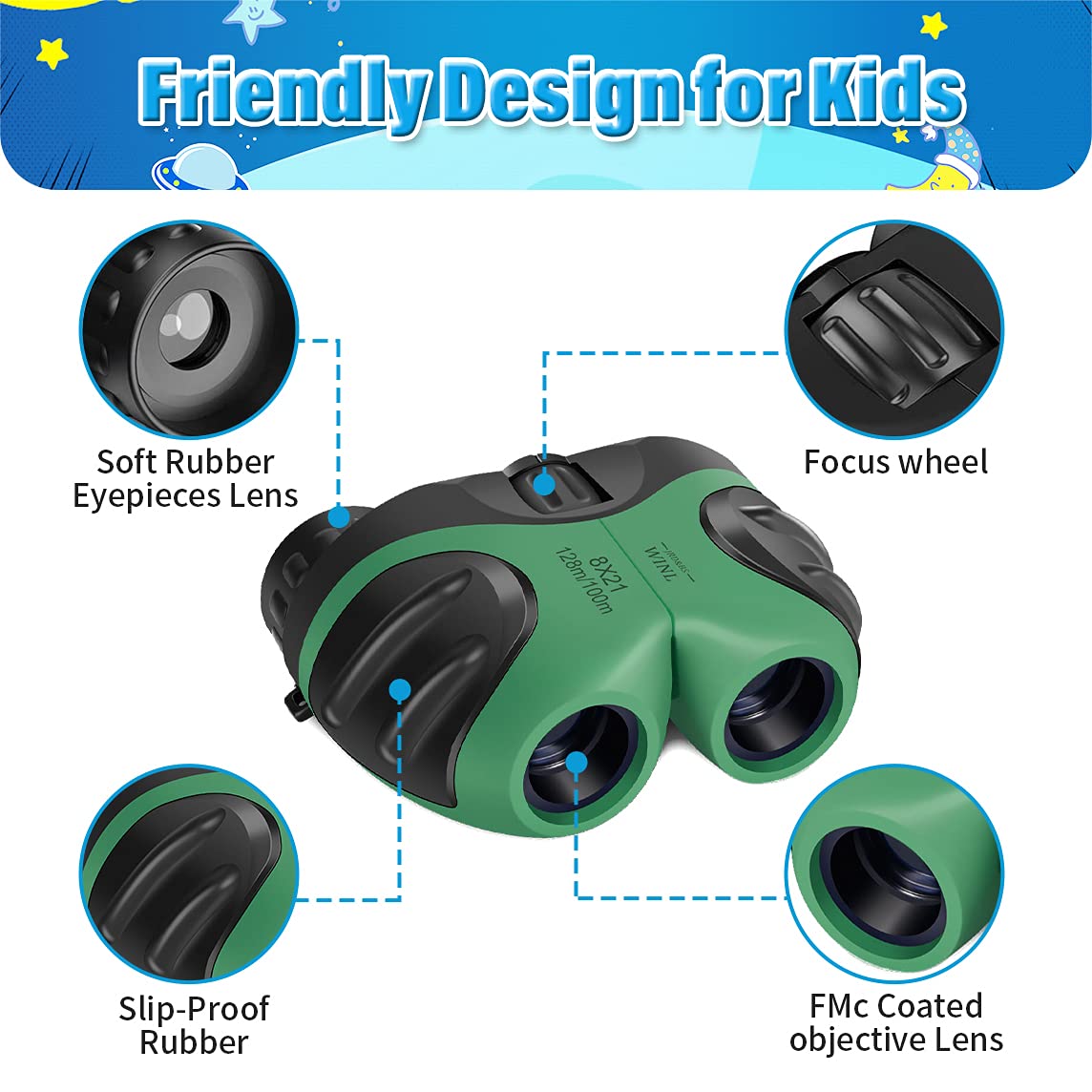 Easter Gifts For 3 12 Years Old Boys, Vnvdflm Compact 8X21 Shock Proof Green Binoculars For Bird Watching Kids Telescope For Tee