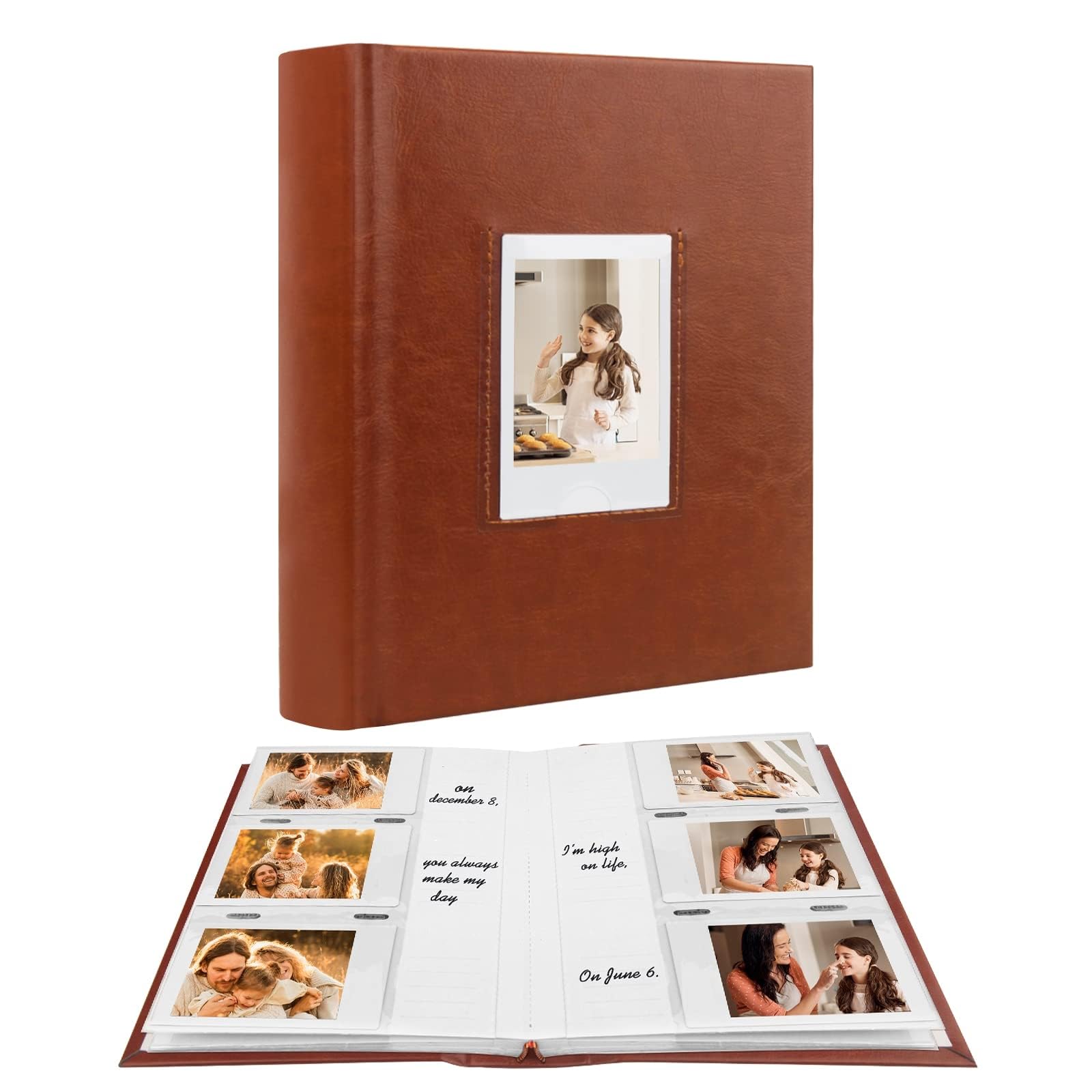 Photo Album For Fujifilm Instax Mini Camera, 180 Pockets Photo Album With Writing Space For Polaroid, Leather Cover, 2X3 Photo Album For Instax Mini 12 11 9 40 8 7 Evo Liplay Instant Camera (Brown)
