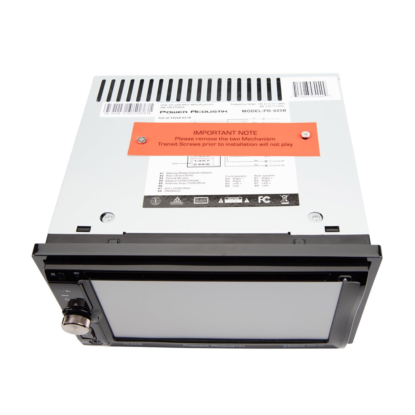 Power Acoustik 6.2'' Double Din Receiver With Bluetooth & Detachable Faceplate W/Padded Carry Case