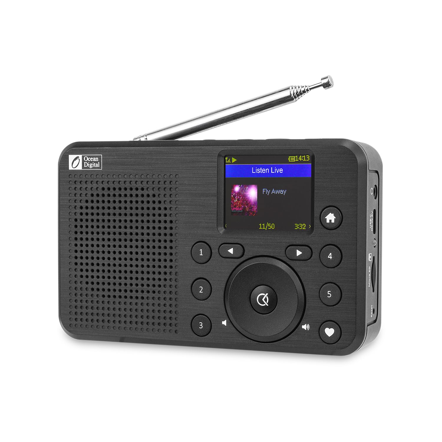 Ocean Digital Wr 18 Handheld Portable Internet Radio, Fm, Bluetooth Speaker, Micro Sd, Rechargeable, 5 Preset Buttons, Dimmer, A