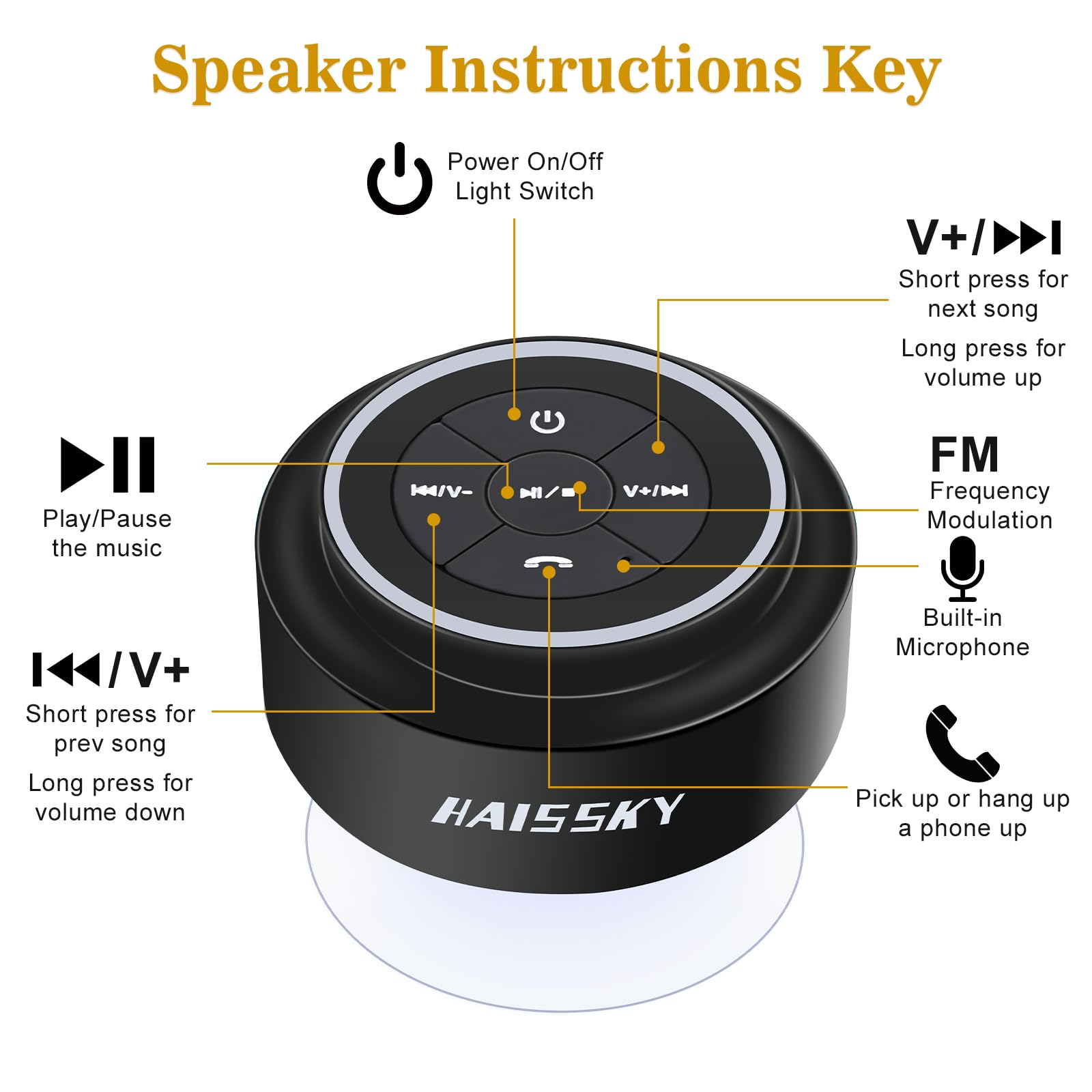 Haissky Bluetooth Shower Speakers, Portable Wireless Speaker With Suction Cup, Ip67 Waterproof Outdoor Wireless Speaker, Pairs E