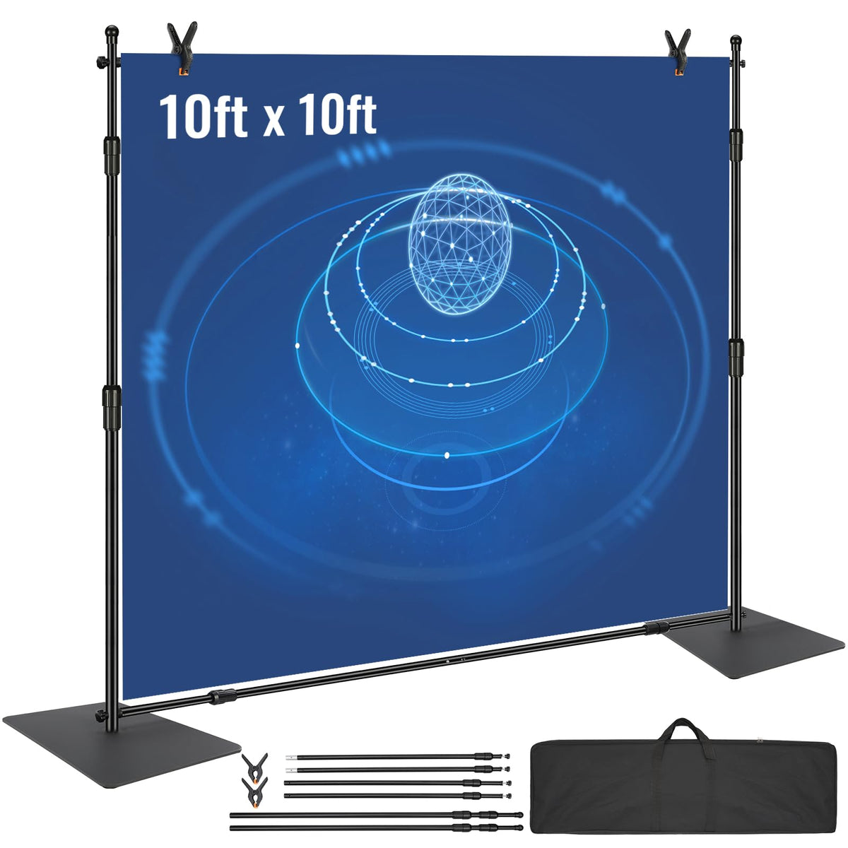 Vevor 10Ft X10Ft Pipe And Drape Kit, Heavy Duty Backdrop Stand With Carbon Steel Base, Adjustable Backdrop Support With 2 Clamps