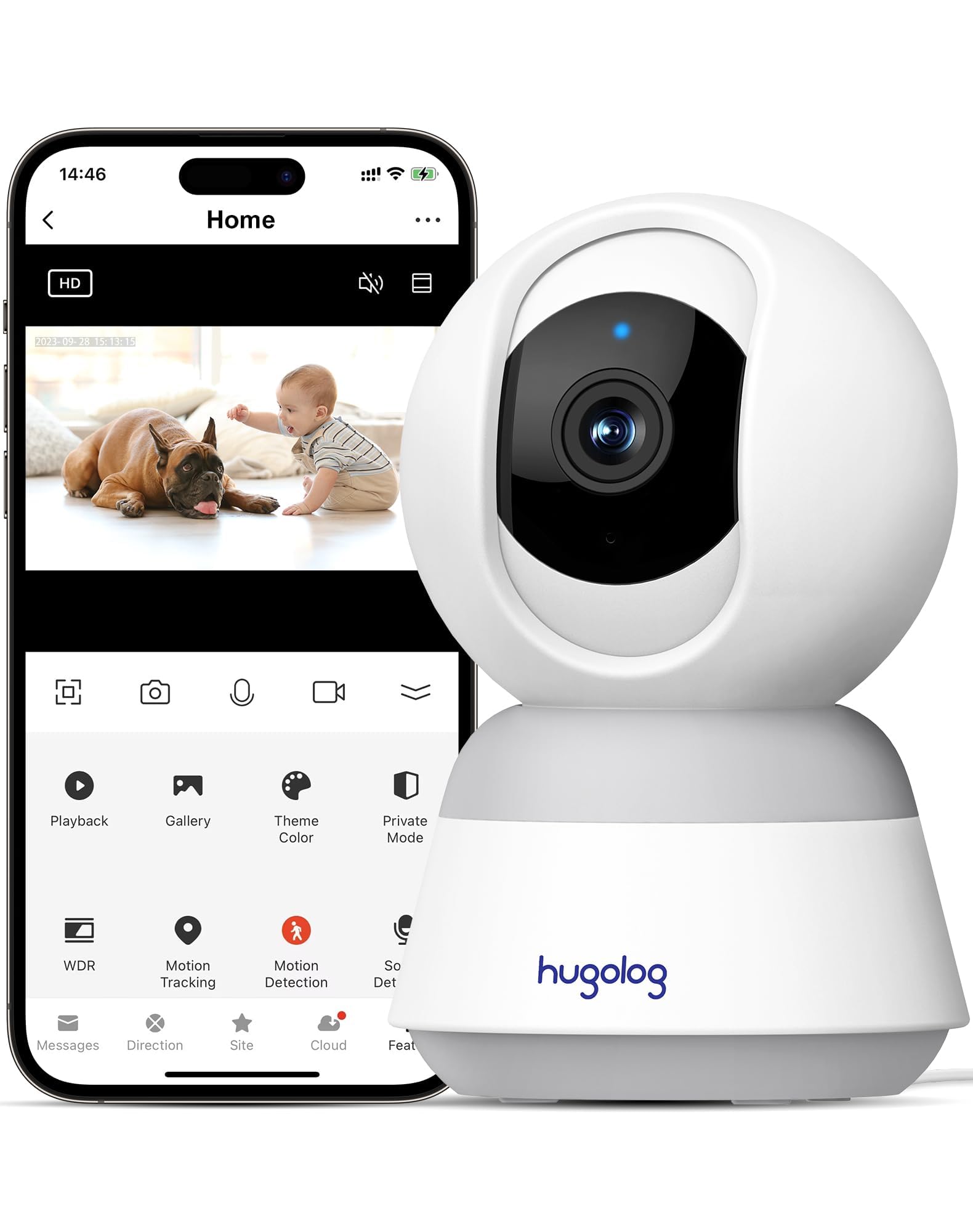 Hugolog 3K 5Mp Indoor Pan/Tilt Security Camera With Auto Focus,Ideal For Baby Monitor/Pet Camera/Home Security,Starlight Color N