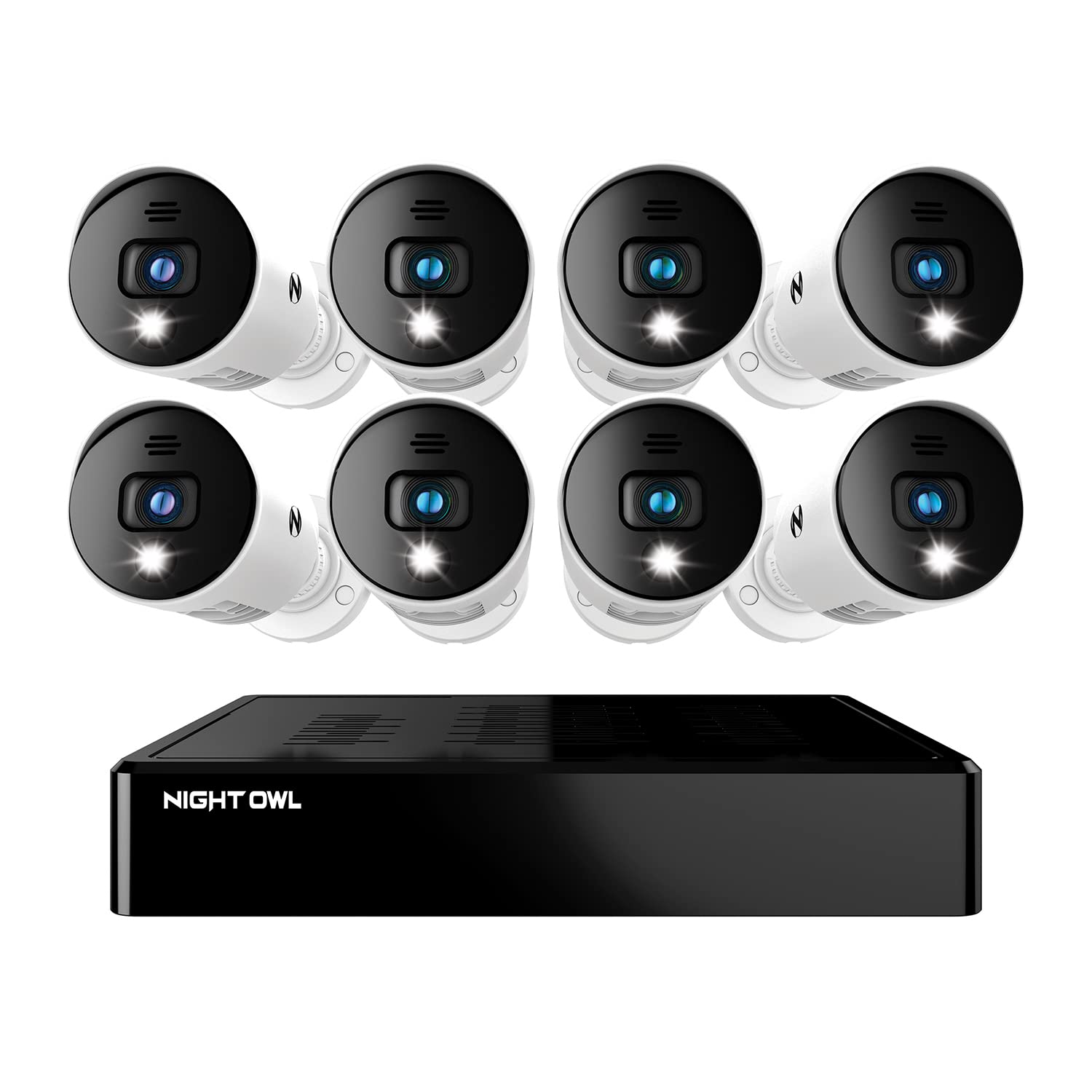 Night Owl 8 Channel Bluetooth Video Home Security Camera System with (8) Wired 1080p HD Indoor/Outdoor Spotlight Cameras with Au