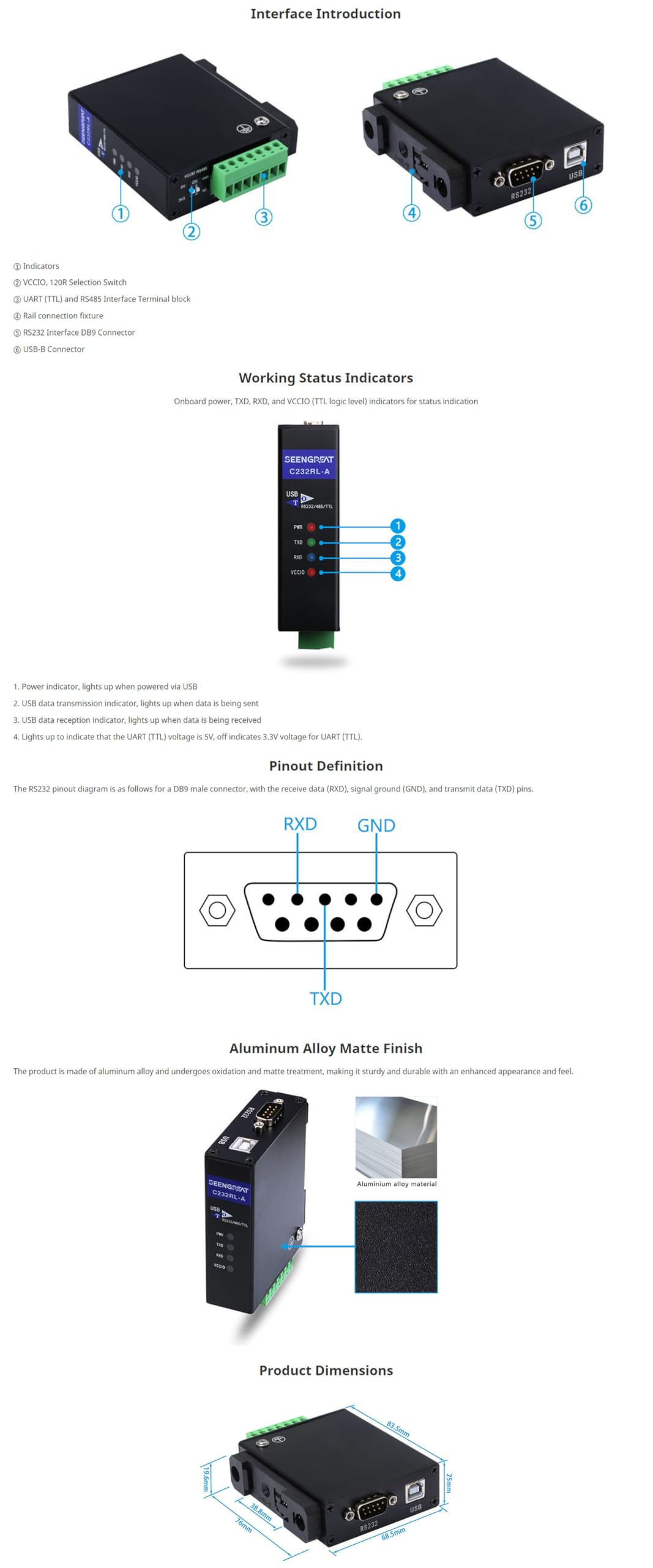 Xicoolee Usb To Rs232/485/Ttl Converter Onboard Ft232Rl Industrial Grade Usb To Rs485 Compatible With Mac Linux Android Windows