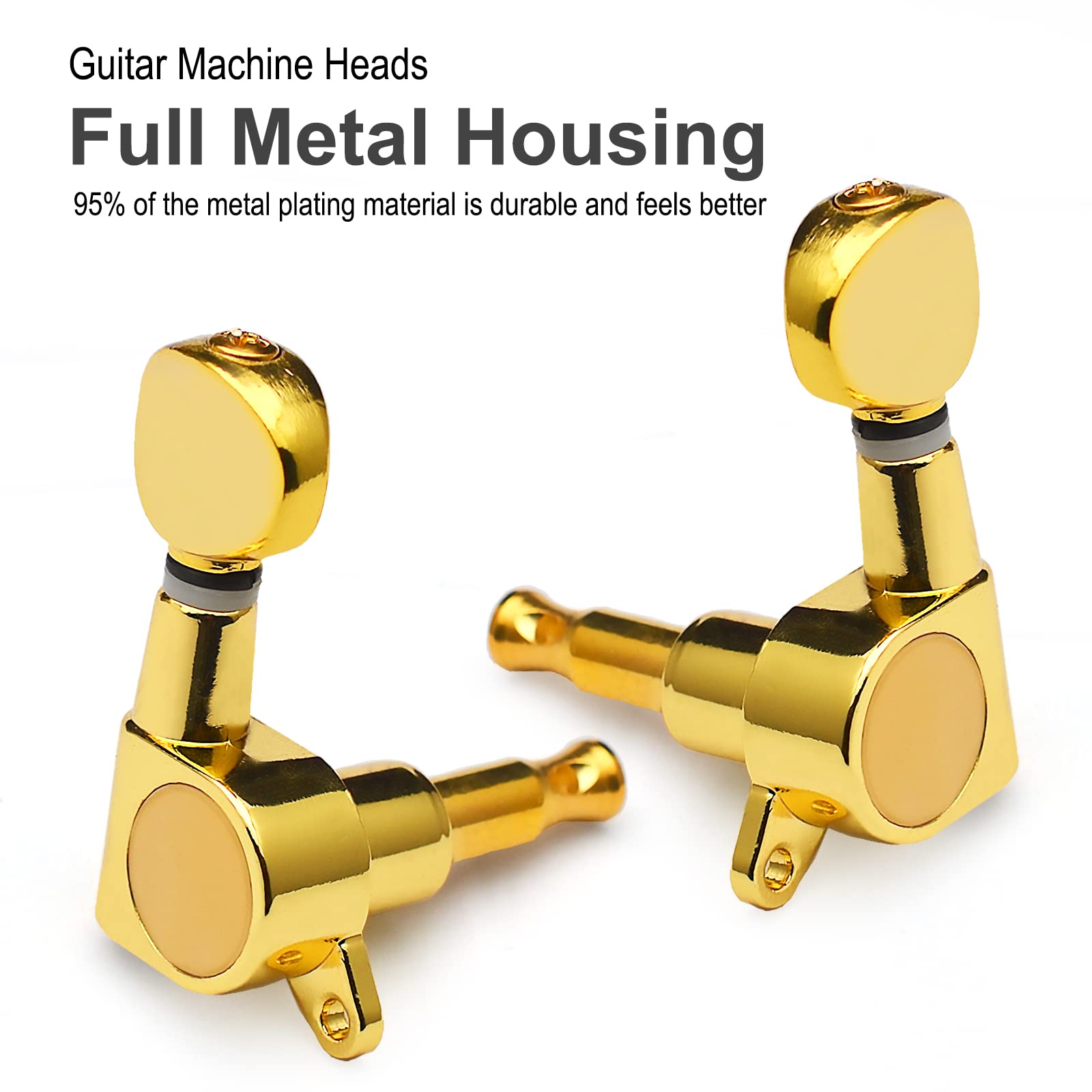 Saphue 6 Pieces 3R3L Guitar Tuner Pegs,Small Oval Concave Button Sealed Gear String Tuners Tuning Pegs Key Machine Heads For Aco