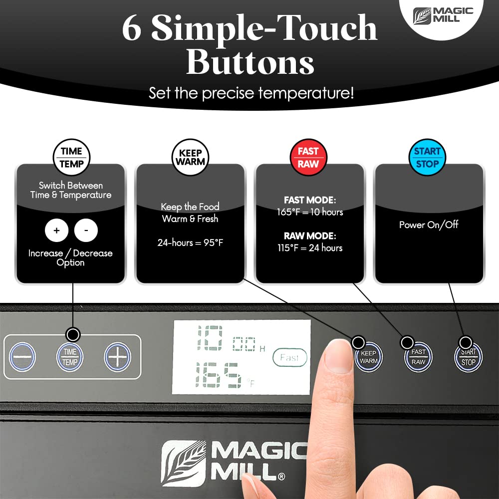 Magic Mill Food Dehydrator Machine - Easy Setup, Digital Adjustable Timer, Temperature Control | Keep Warm Function | Dryer For