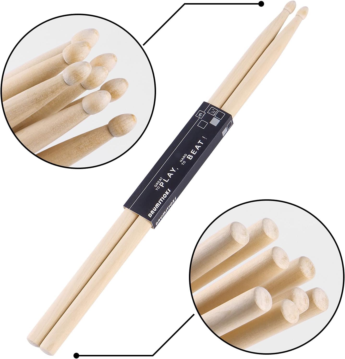 Oieton 2 Pairs Drum Sticks 7A Classic Maple Wood Drumsticks Wood Tip Drumstick For Adults Kids And Beginners