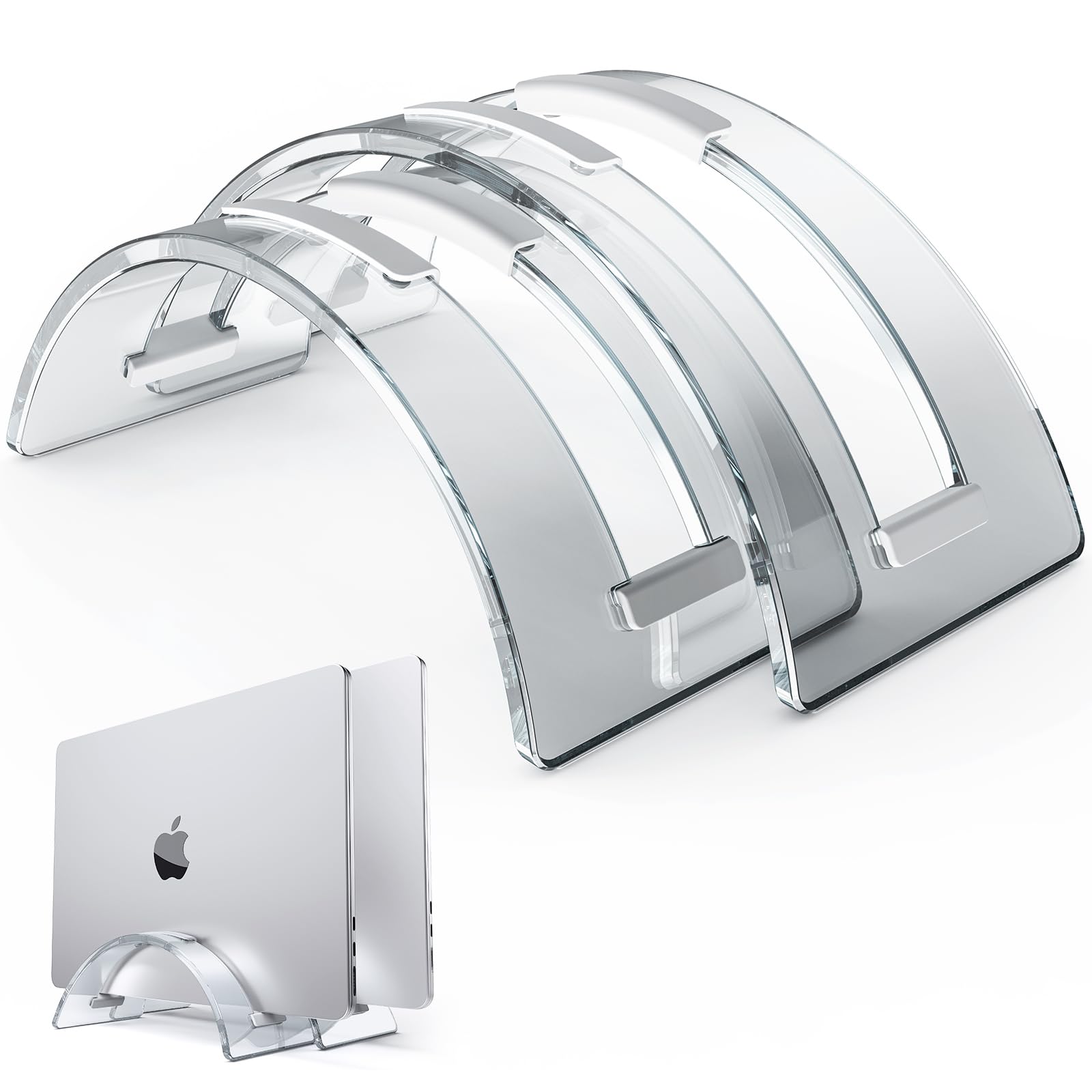 Vertical Laptop Stand For Desk,Dual Slot Macbook Stand Acrylic Invisible Desktop Notebook Dock,Laptop Stand Vertical Space Savin