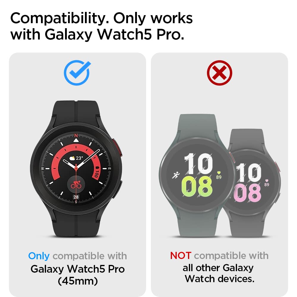 Spigen Tempered Glass Screen Protector [Glastr Ez Fit] Designed For Galaxy Watch 5 Pro   2 Pack