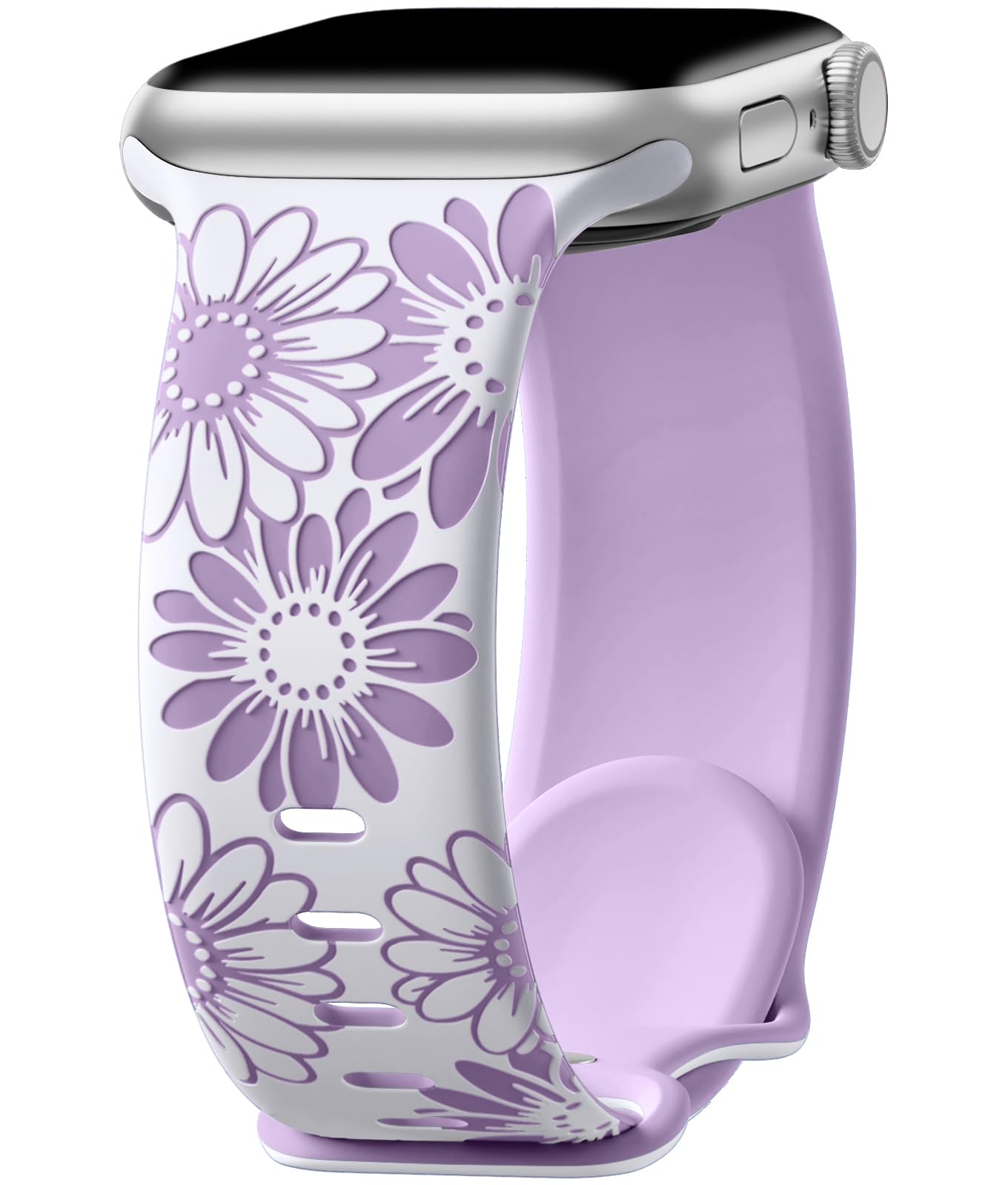 Daqin Floral Engraved Band Compatible With Apple Watch Band 44Mm 45Mm 46Mm 42Mm 49Mm,Cute Flower Pattern Bands Soft Silicone Spo