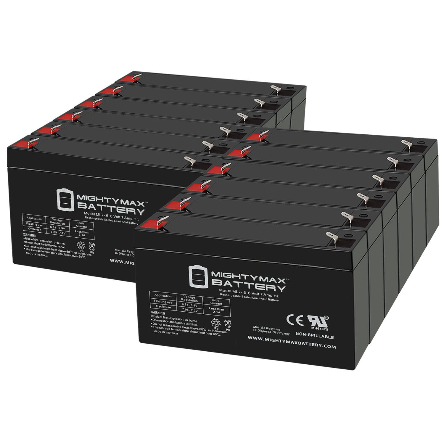 Mighty Max Battery ML7 6 6V 7AH SLA Battery F1 Terminal (Pack of 12)