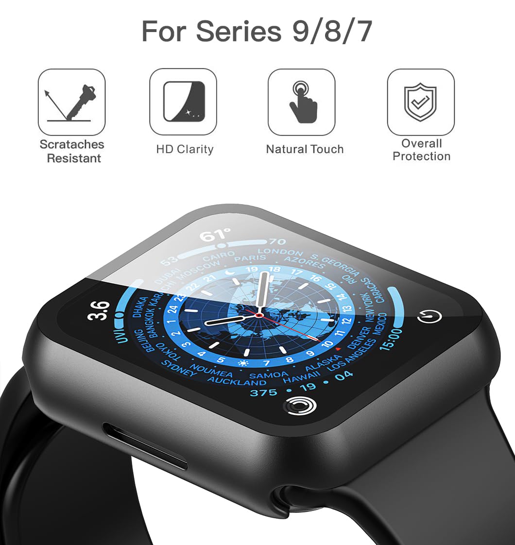 Misxi 2 Pack Hard Pc Case With Tempered Glass Screen Protector Compatible With Apple Watch Series 9 (2023) Series 8 Series 7 41M