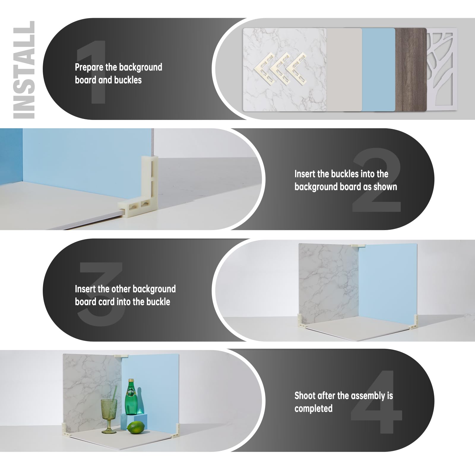 16X16 Inch 4Pcs Double Sided Backdrop Boards Waterproof Photo Backdrop With 4Pcs Board Brackets, 2Pcs Pane Brackets, 1Pcs 16X16