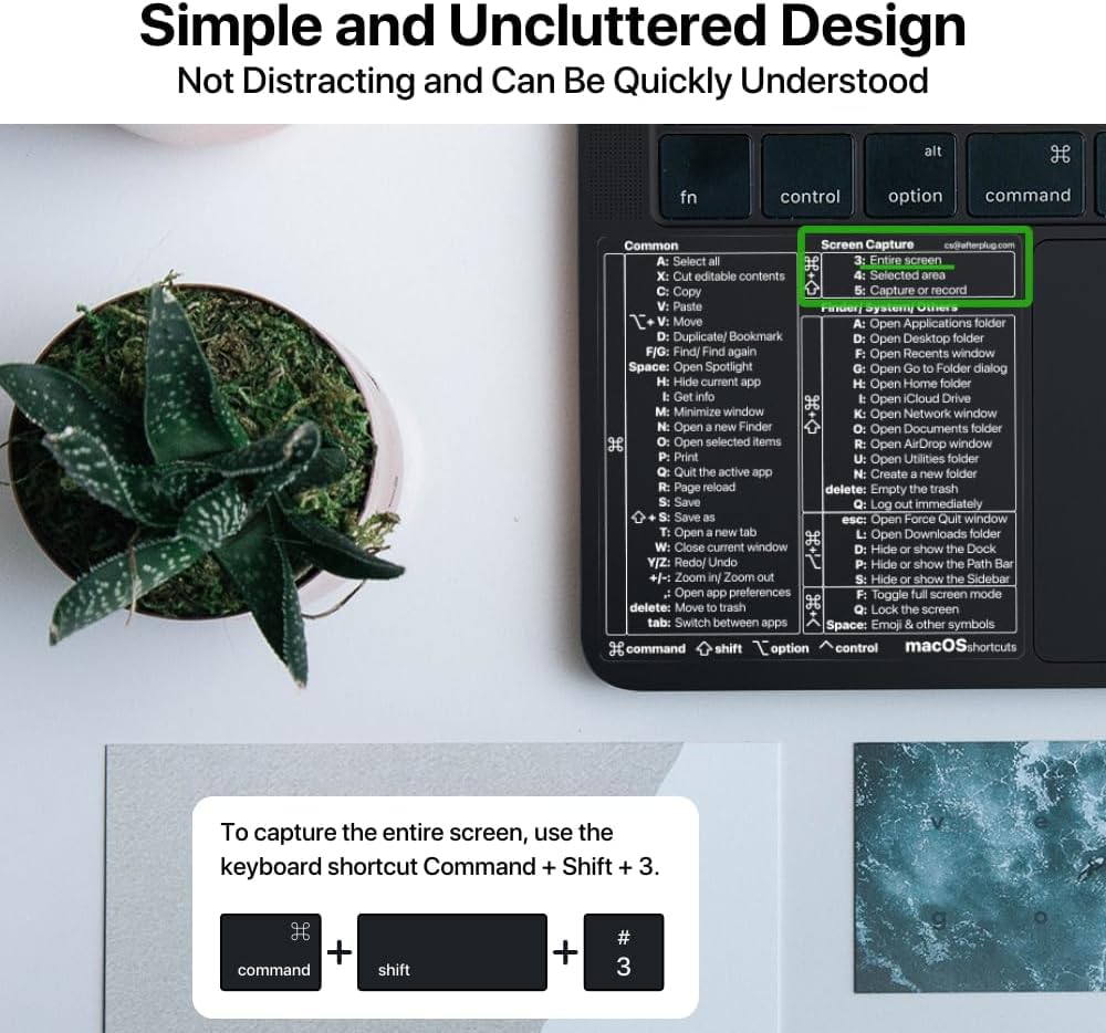 Afterplug Mac Os Keyboard Shortcuts Sticker, 50+ Shortcuts For 13-16 Inch Macbook Pro & Air (Space Black & Midnight Only), Resid