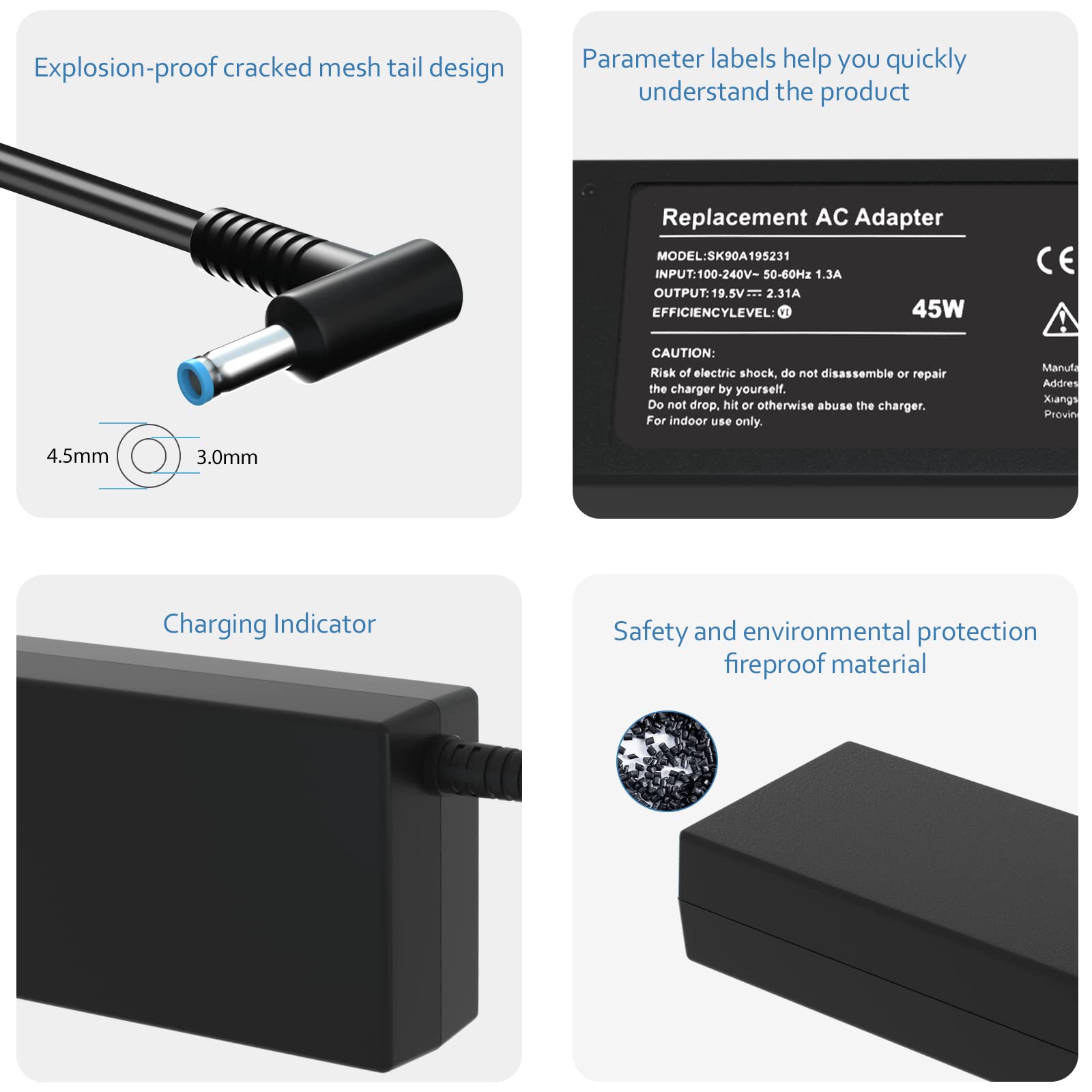 Laptop Charger 45W Power Cord: Replacement For Hp 14' 15' 15.6' 17' Portable Students And Business Laptop Model 741727 001 Ac Adapter   45W 19.5V 2.31A For Hp Pavilion/Stream Computer Power Supply
