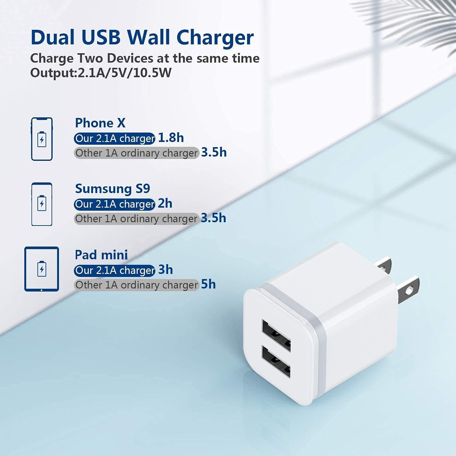 Usb Wall Charger, Luoatip 3 Pack 2.1A 5V Dual Port Cube Power Adapter Plug Block Charging Box Brick For Iphone 13 12 11 Pro Max Se Xs Xr X 8 7 6 6S Plus, Galaxy, Lg, Moto, Android Phones