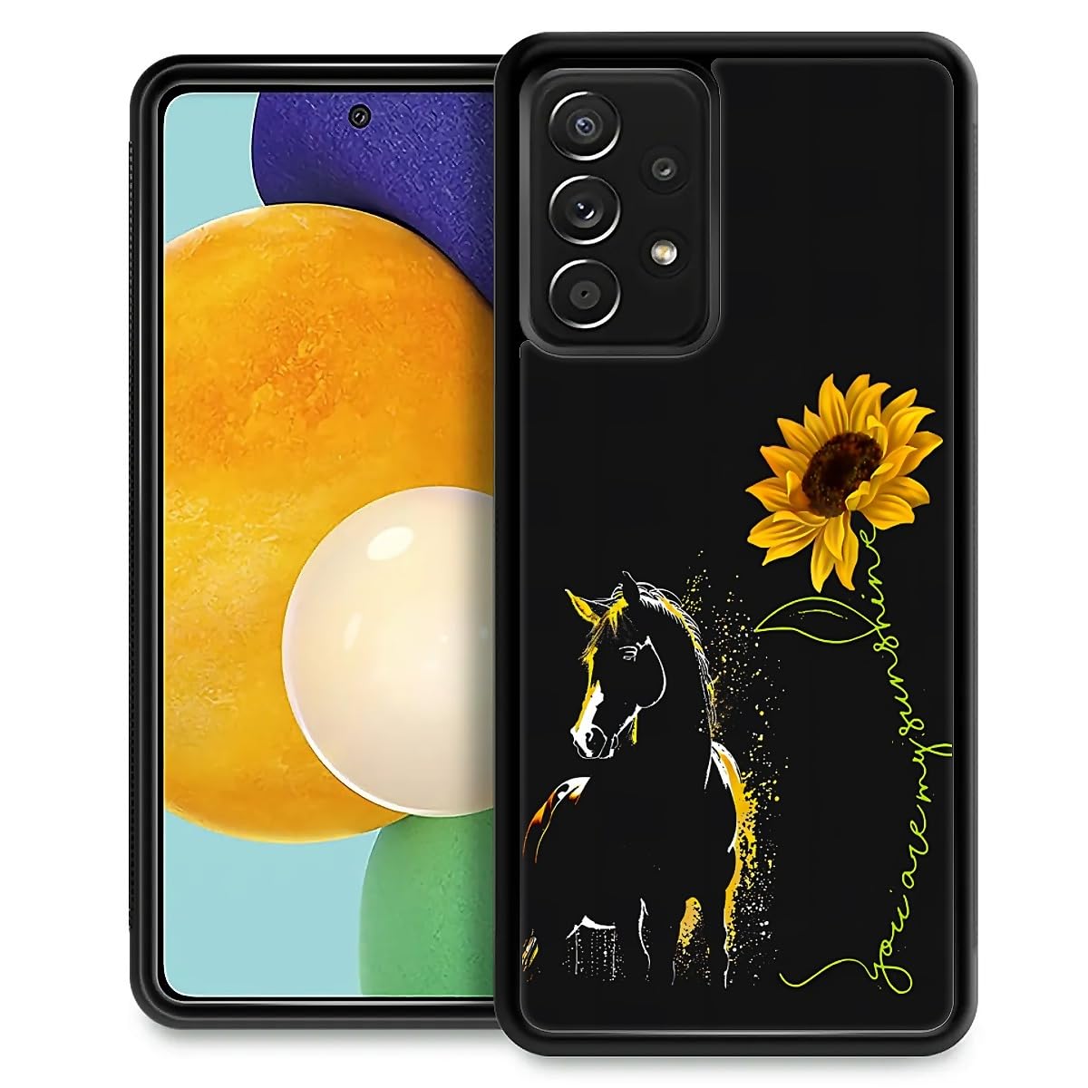 Fkbrcl4U For Samsung Galaxy A52 Case, Horse Sunflower Yellow Sunshine Pattern Graphic Design Girl Boy Soft Silicone Hard Acrylic