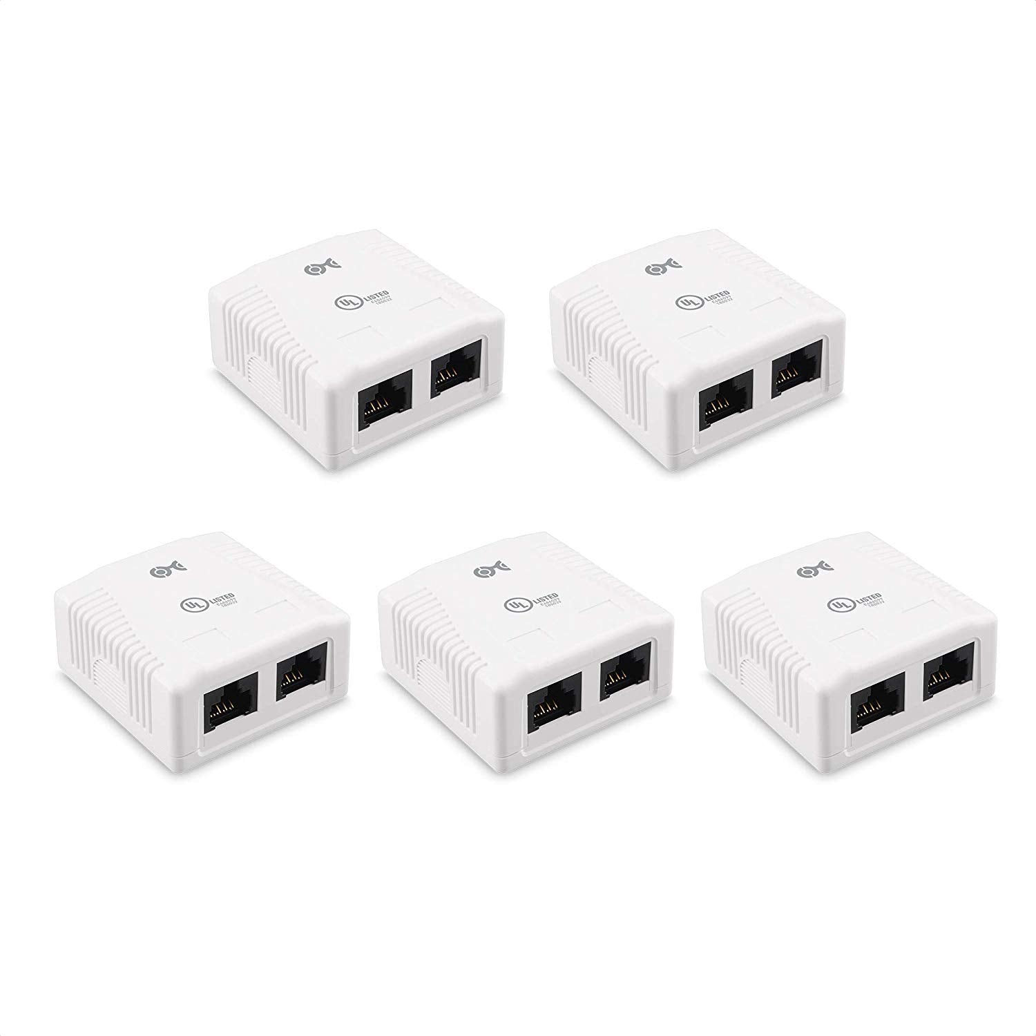 Cable Matters UL Listed Cat6 5 Pack RJ45 Surface Mount Box   2 Port in White (Cat6 Ethernet Mount Box)