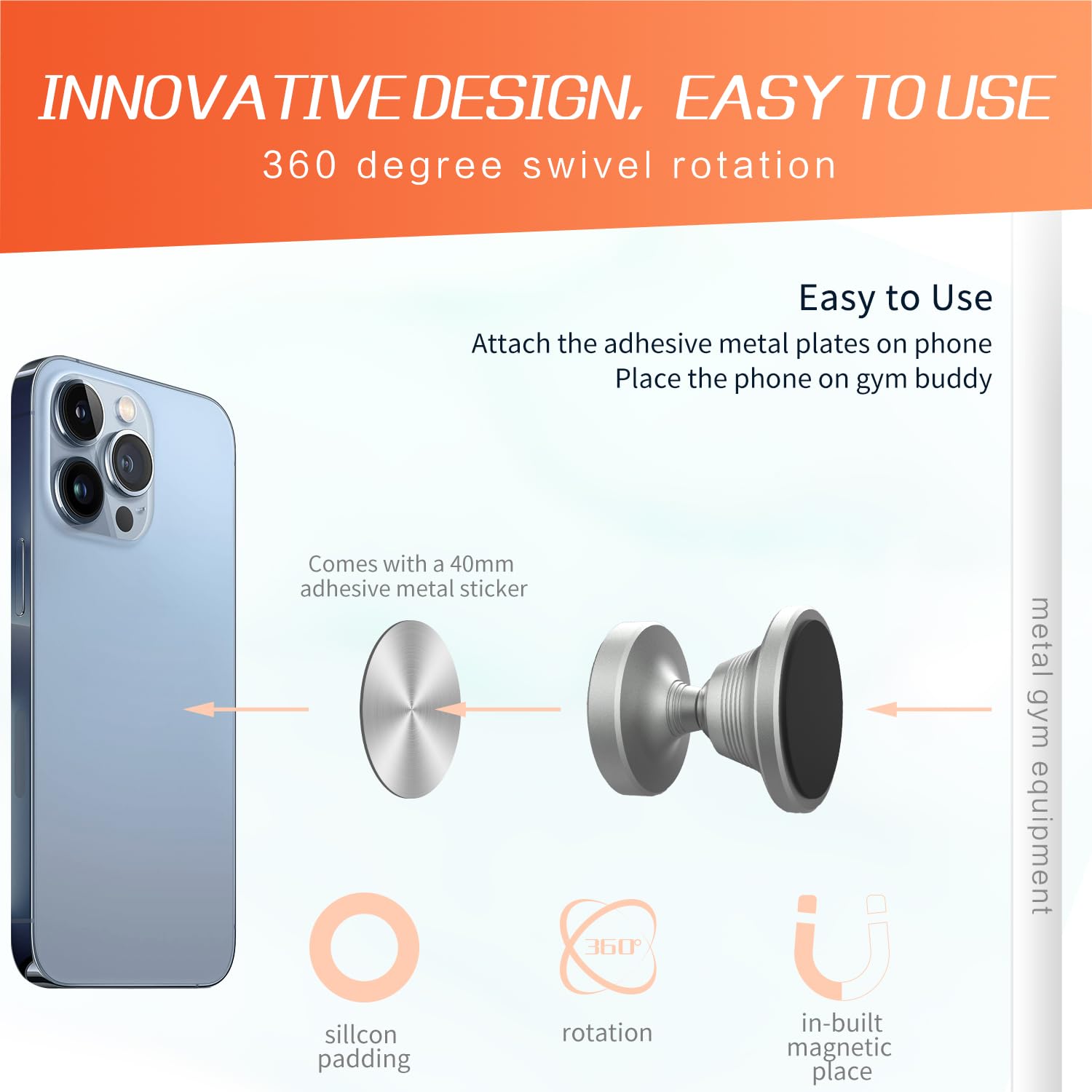 Efocakiox Dual Magnetic Phone Holder For Gym, Gym Magnet Phone Mount&Holder For Videos & Photos, Attaches To Any Metal Surface-