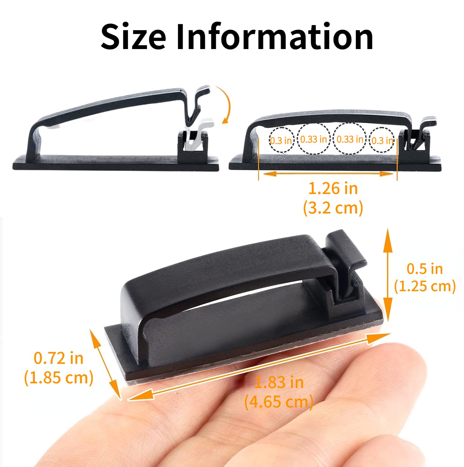 Helboar Self Adhesive Cable Clips A50 Rubber Black 50-Pack