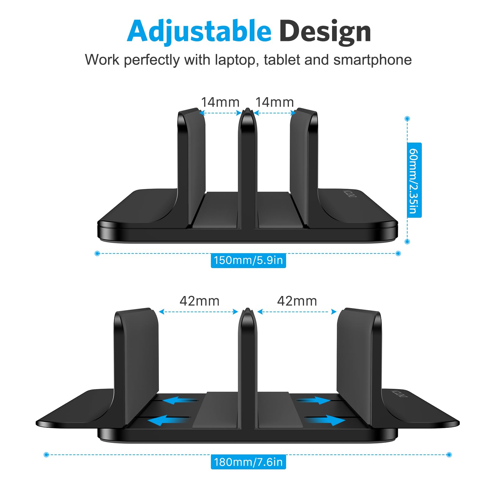 Omoton [Updated Dock Version Vertical Laptop Stand, Double Desktop Stand Holder With Adjustable Dock (Up To 17.3 Inch), Fits All Macbook/Surface/Samsung/Hp/Dell/Chrome Book (Black)