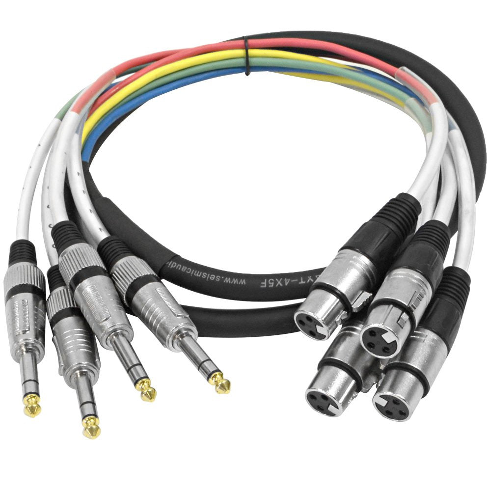 Seismic Audio - SAXT-4x5F - 4 Channel 1/4 TRS to XLR Female Snake Cable - 5 Feet Long - Serviceable Ends - Pro Audio Effects Sna