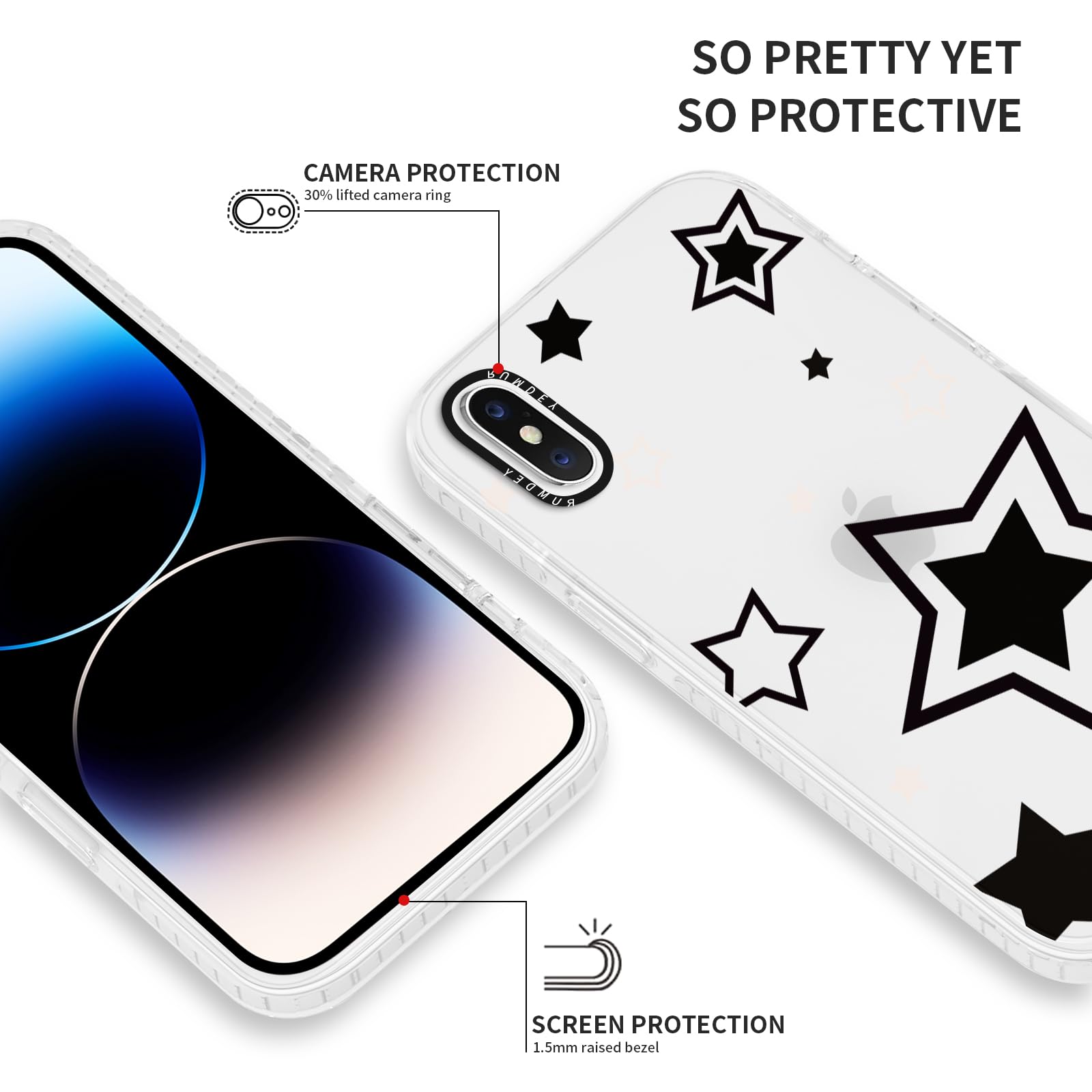 Rumdey 2 Pack Cute Stars Phone Case For Apple Iphone X/Xs 5.8 Inches, Soft Slim Fashion Protective Phone Cover For Women Girly,