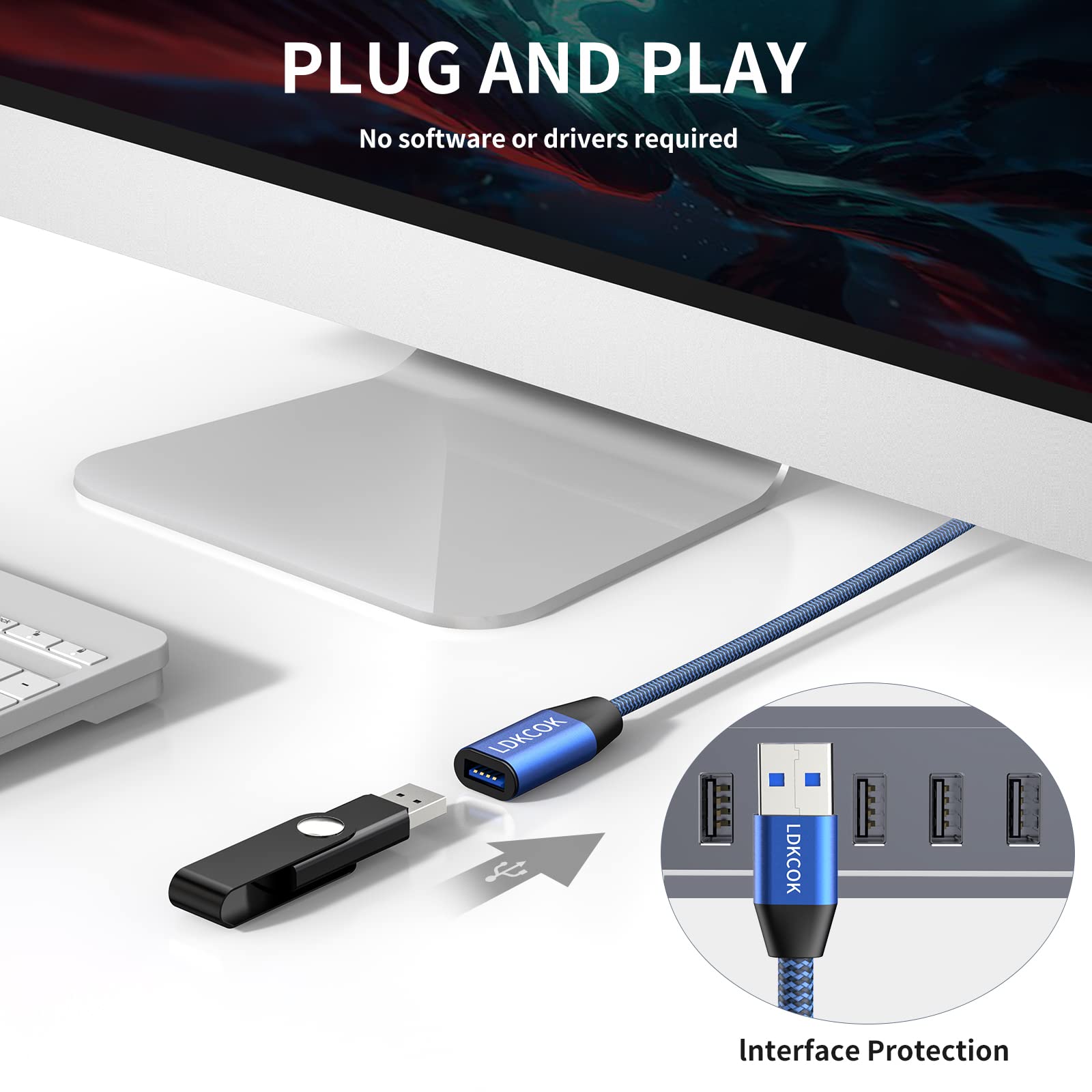Usb To Usb Cable 20Ft,Durable Braidedfor Usb 3.0 Male To Male Type A To Type A Cable Data Transfer Compatible With Hard Drive, L
