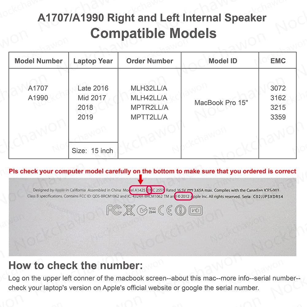 Nockchawon Right And Left Internal Speaker Replacement For Macbook Pro 15'' A1707 2016 2017 A1990 2018 2019 Loudspeaker Subwoofe