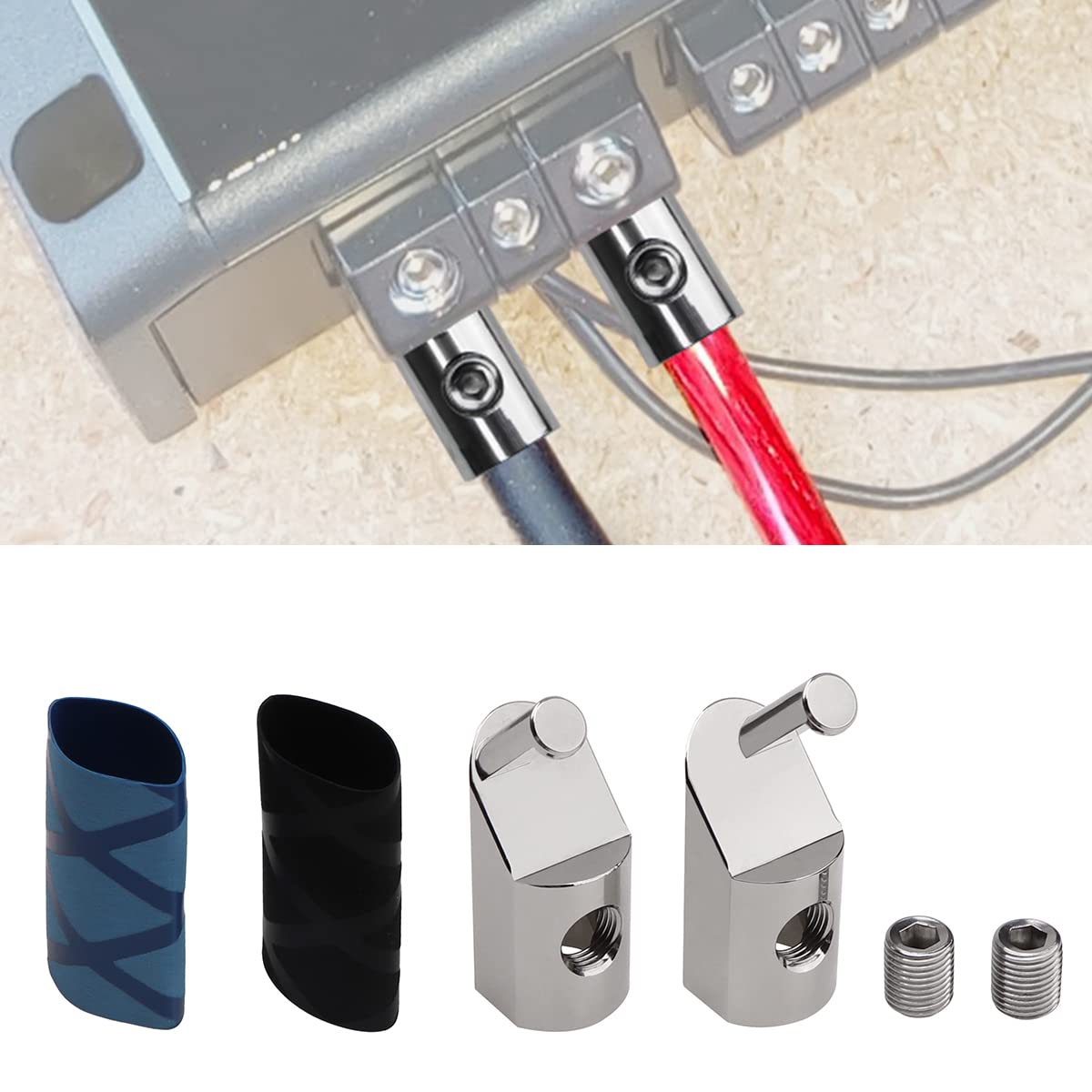 Urlwall 2Pcs Input Wire Gauge Reducer, Offset Angled 1/0 Gauge To 4 Gauge Amp Input Reducers, Car Audio Power/Ground Input Reduc