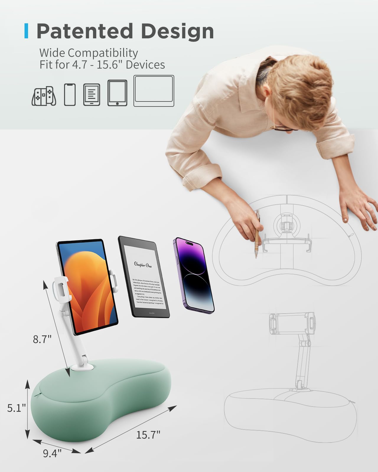 Saiji Tablet Stand Pillow, 360 Adjustable Tablet Holder For Bed With Flexible Dual Axis Arm, Phone Holder For Iphone 15, 15Pro,