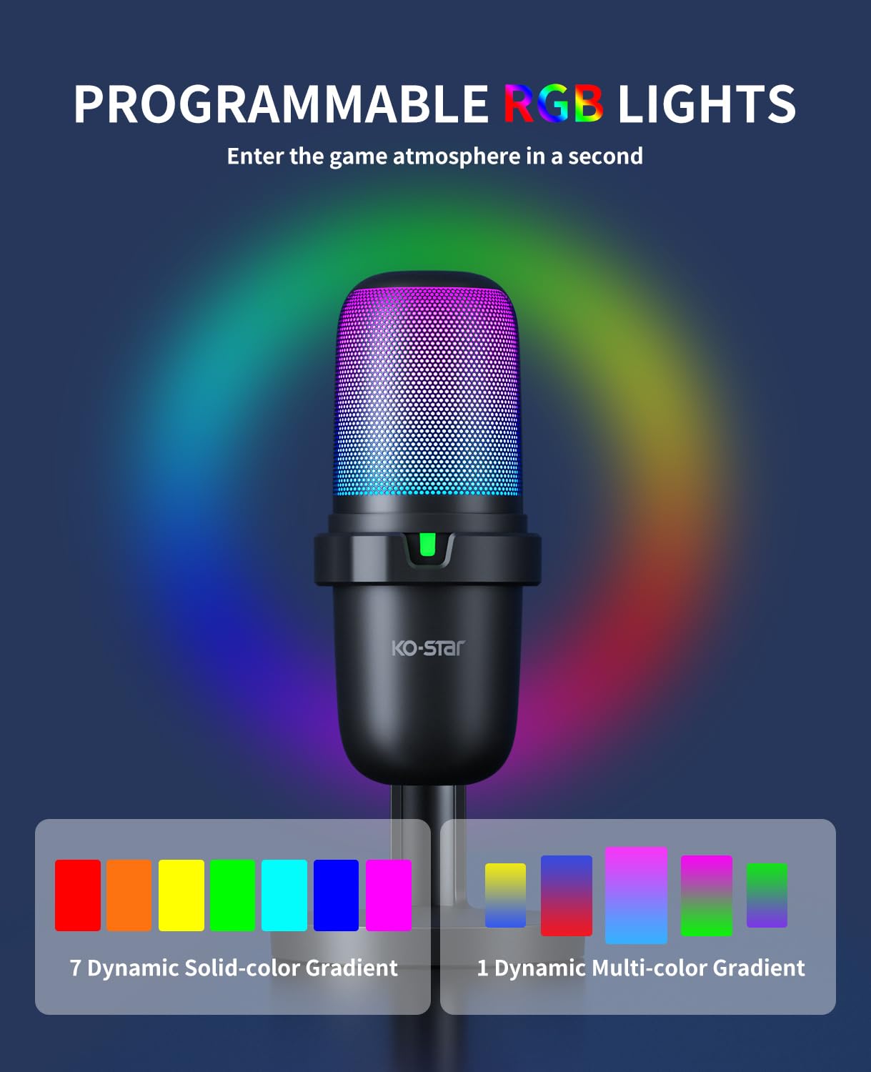 Ko Star Usb Microphone For Pc,Computer Gaming Mic For Ps4/ Ps5/ Mac,Condenser Mic With Quick Mute,Rgb Light,Pop Filter,Shock Mou