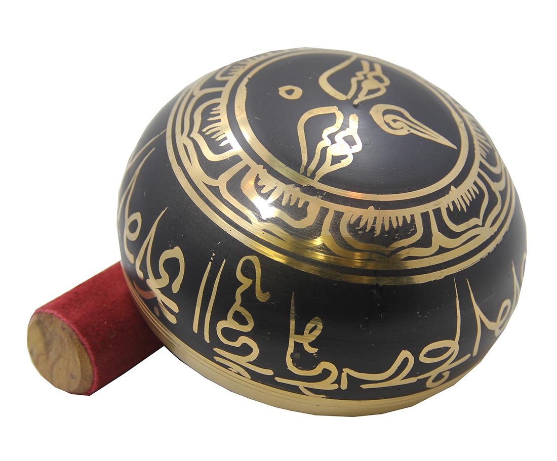Dharmaobjects Tibetan Heavy Large Om Mani Padme Hum Singing Bowl Mallet And Silk Cushion Set