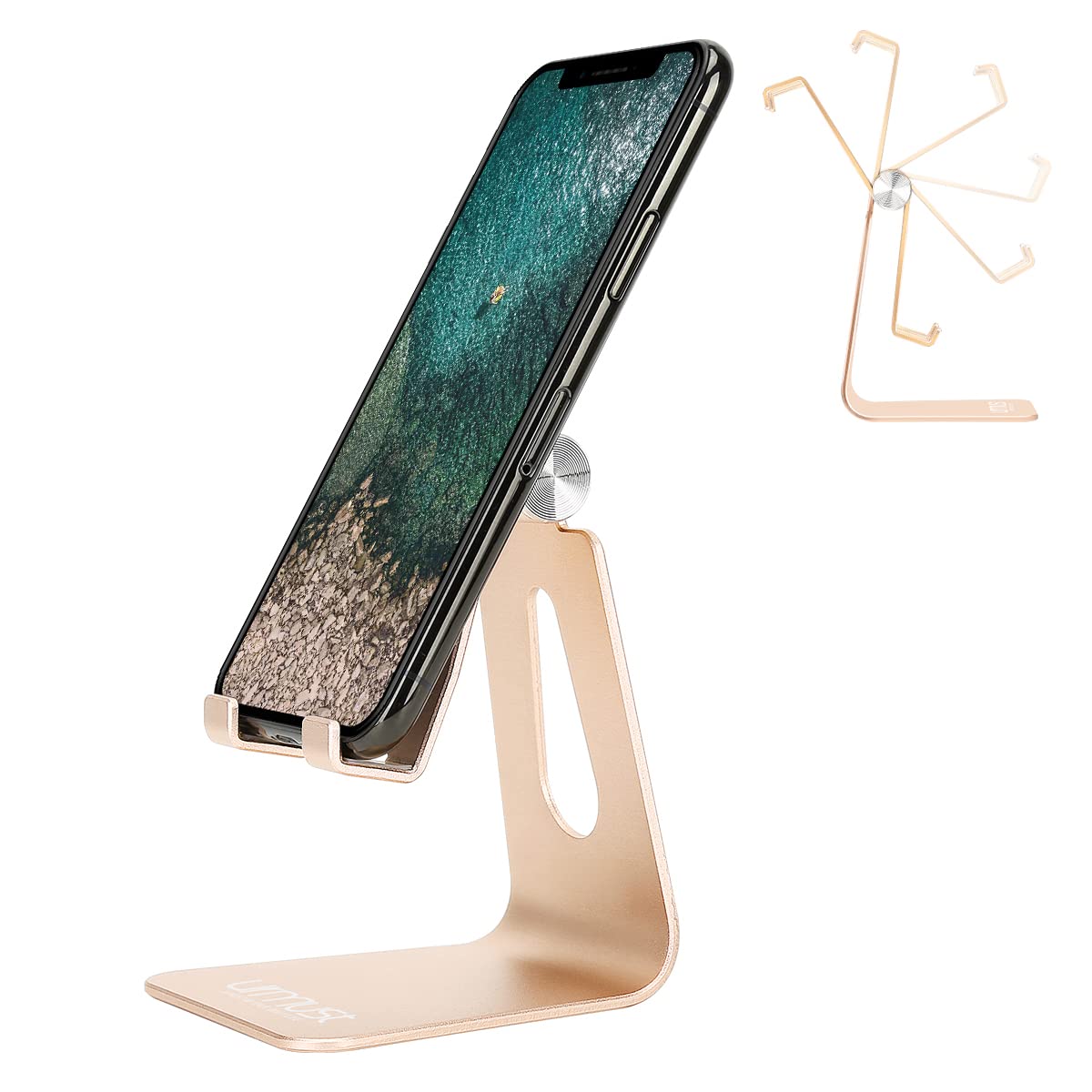 Urmust Adjustable Cell Phone Stand Phone Stand For Desk Cradle, Dock, Holder Compatible With Iphone 15 14 13 12 11 Pro Max Xs Xr 8 X 7 6 6S Plus Se 5 5S 5C(Gold)