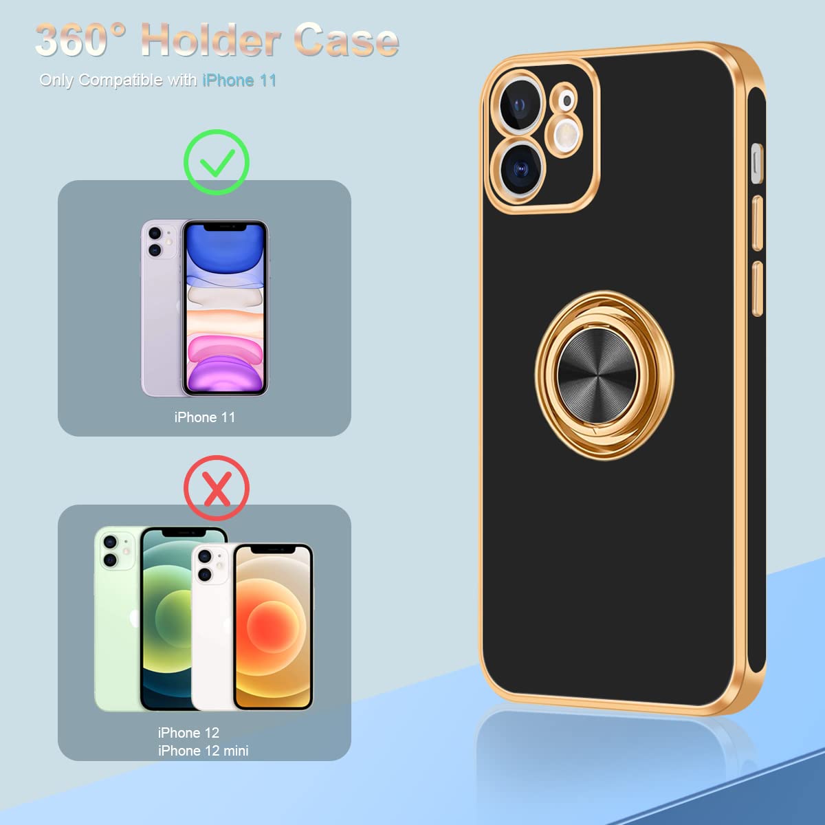 Fingic Compatible With Iphone 11 Case, With 360 Rotatable Ring Holder Kickstand Magnetic Support Car Mount Women Men Slim Soft T